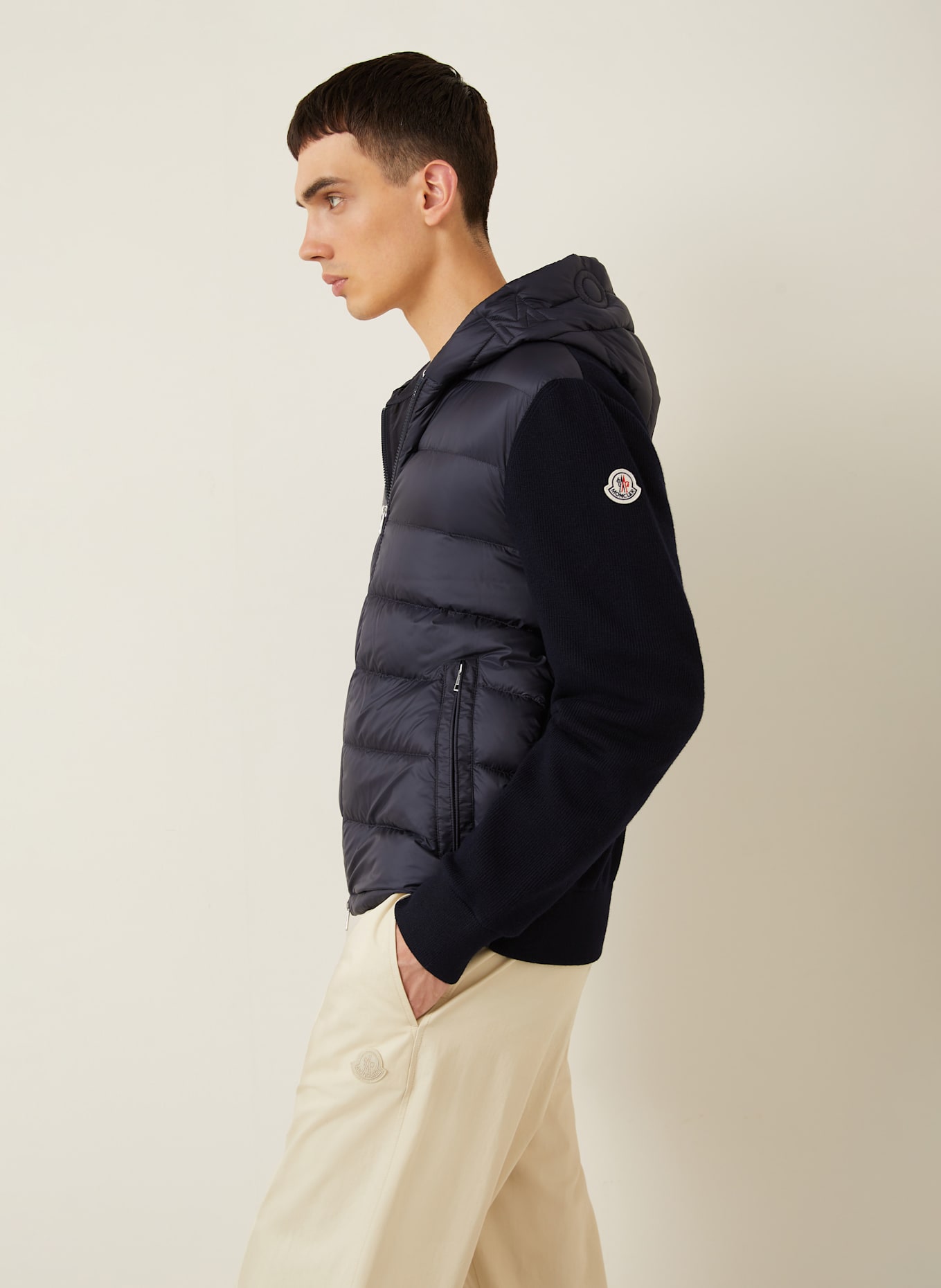 MONCLER Daunenjacke im Materialmix: DUNKELBLAU