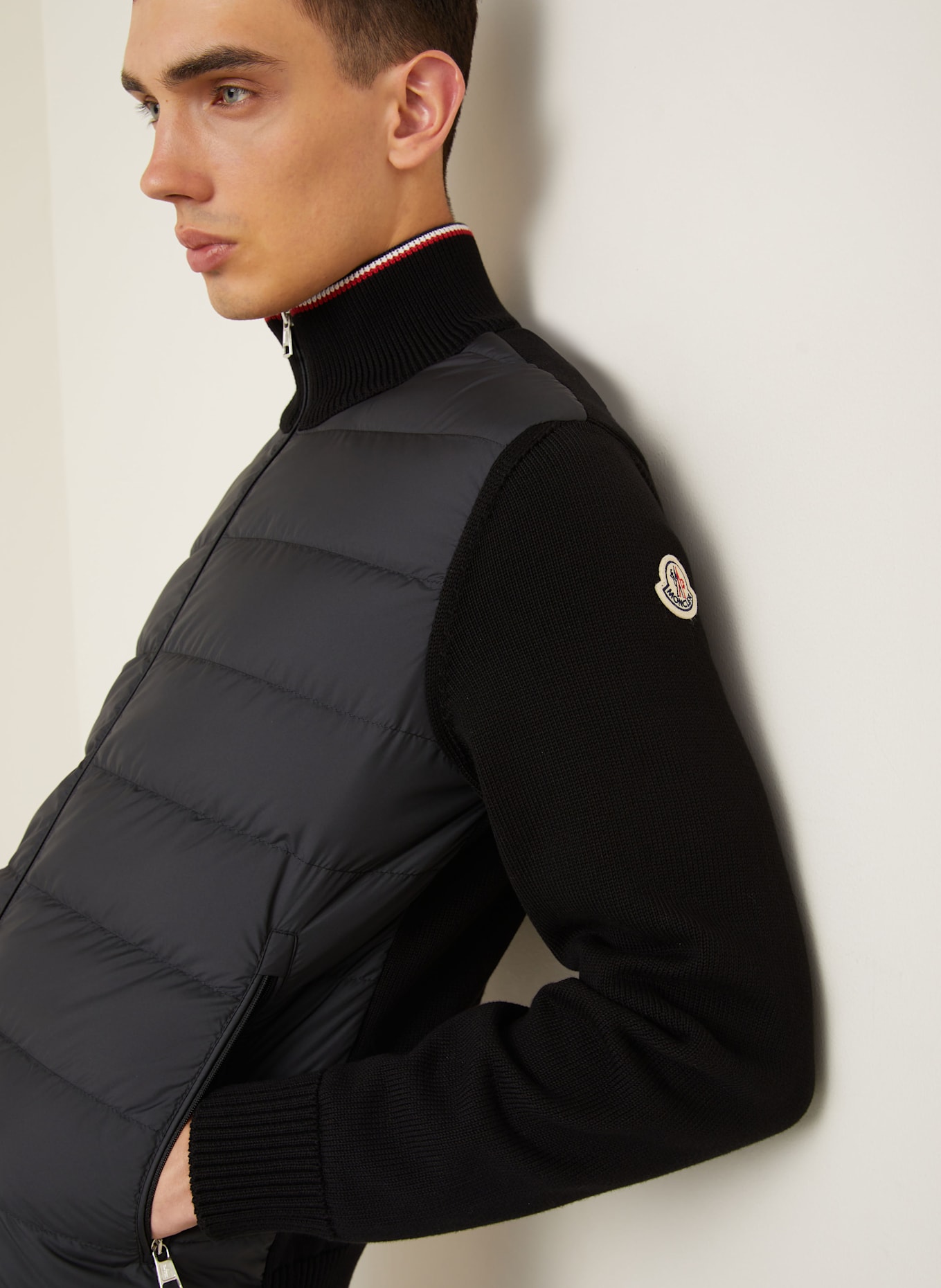 MONCLER Daunenjacke im Materialmix: SCHWARZ