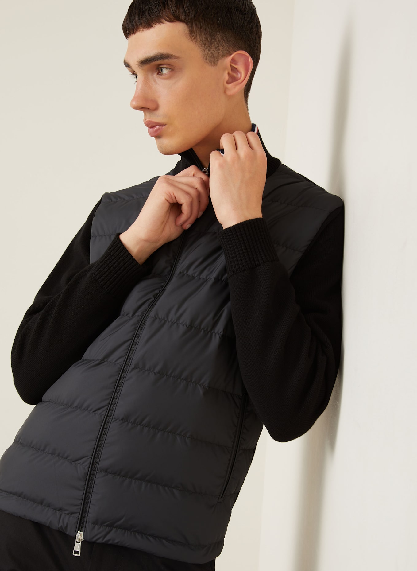 MONCLER Daunenjacke im Materialmix: SCHWARZ