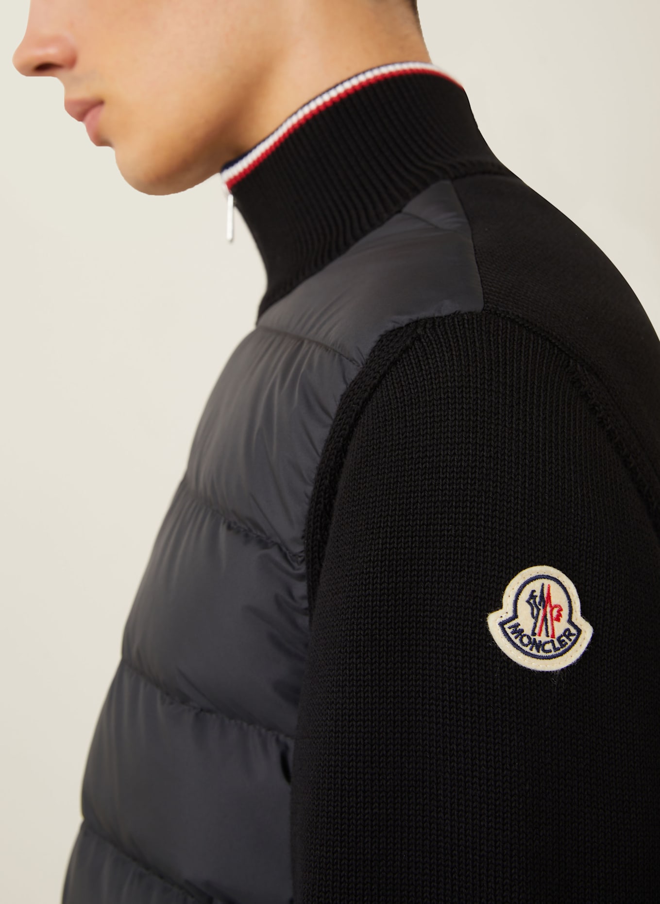 MONCLER Daunenjacke im Materialmix: SCHWARZ