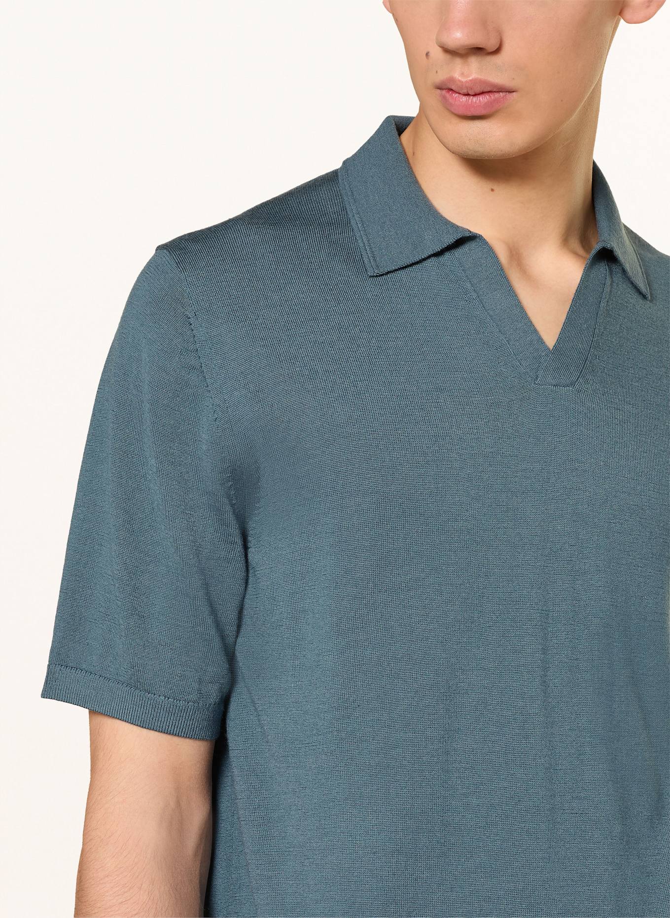REISS Strick-Poloshirt DUCHIE aus Merinowolle: PETROL