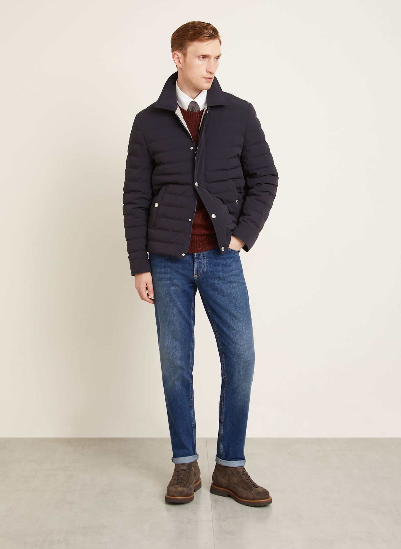 BRUNELLO CUCINELLI Lightweight-Daunenjacke: DUNKELBLAU / DUNKELGRAU
