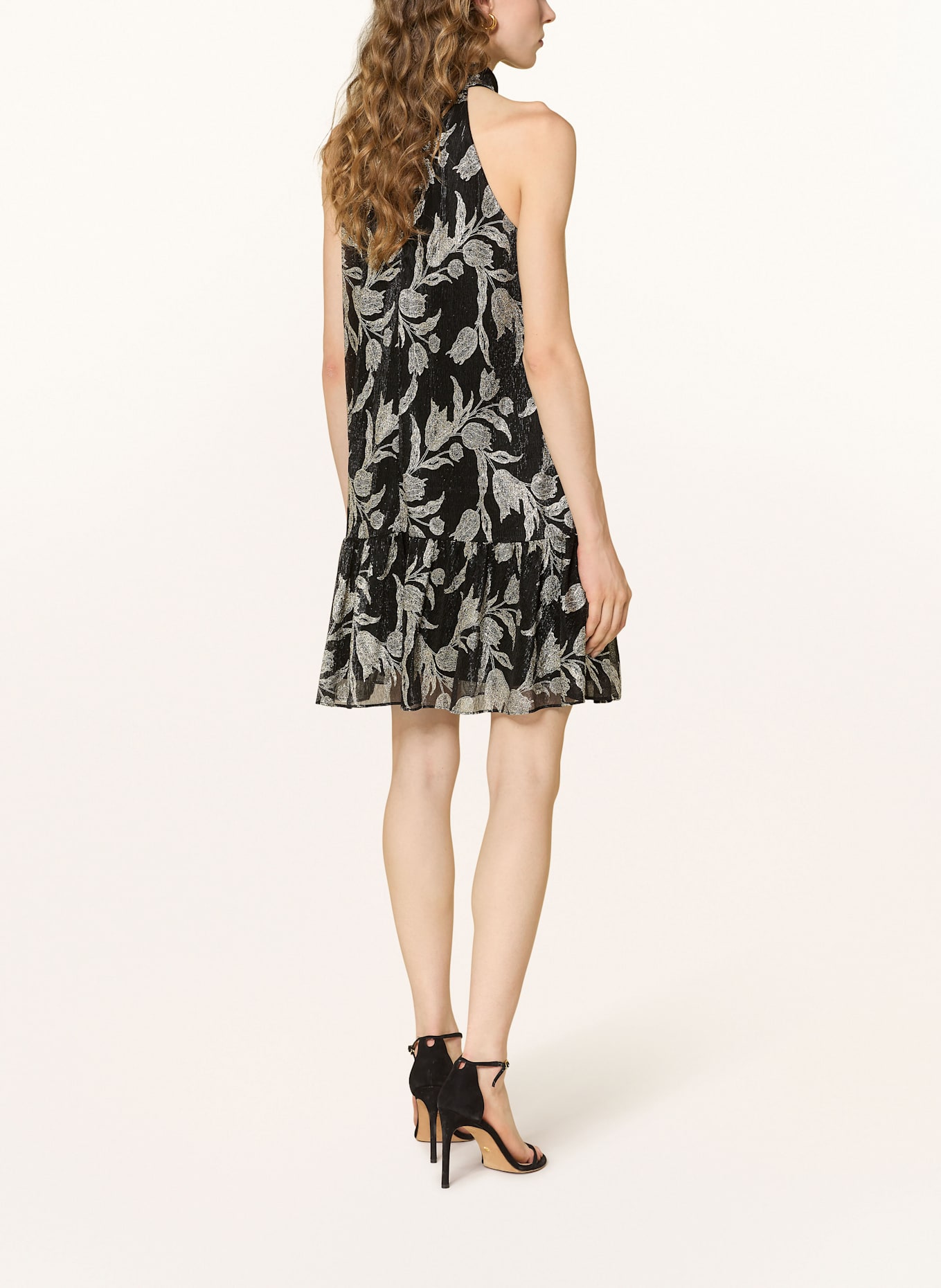 ADRIANNA PAPELL Cocktailkleid mit Glitzergarn und Volants: SCHWARZ / GOLD