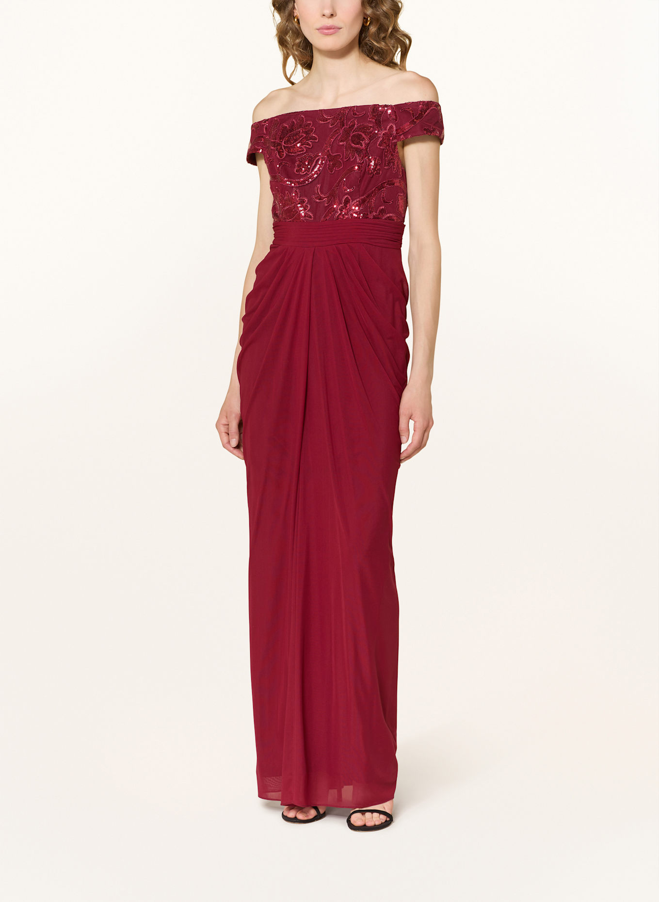 ADRIANNA PAPELL Off-Shoulder-Kleid mit Pailletten: DUNKELROT
