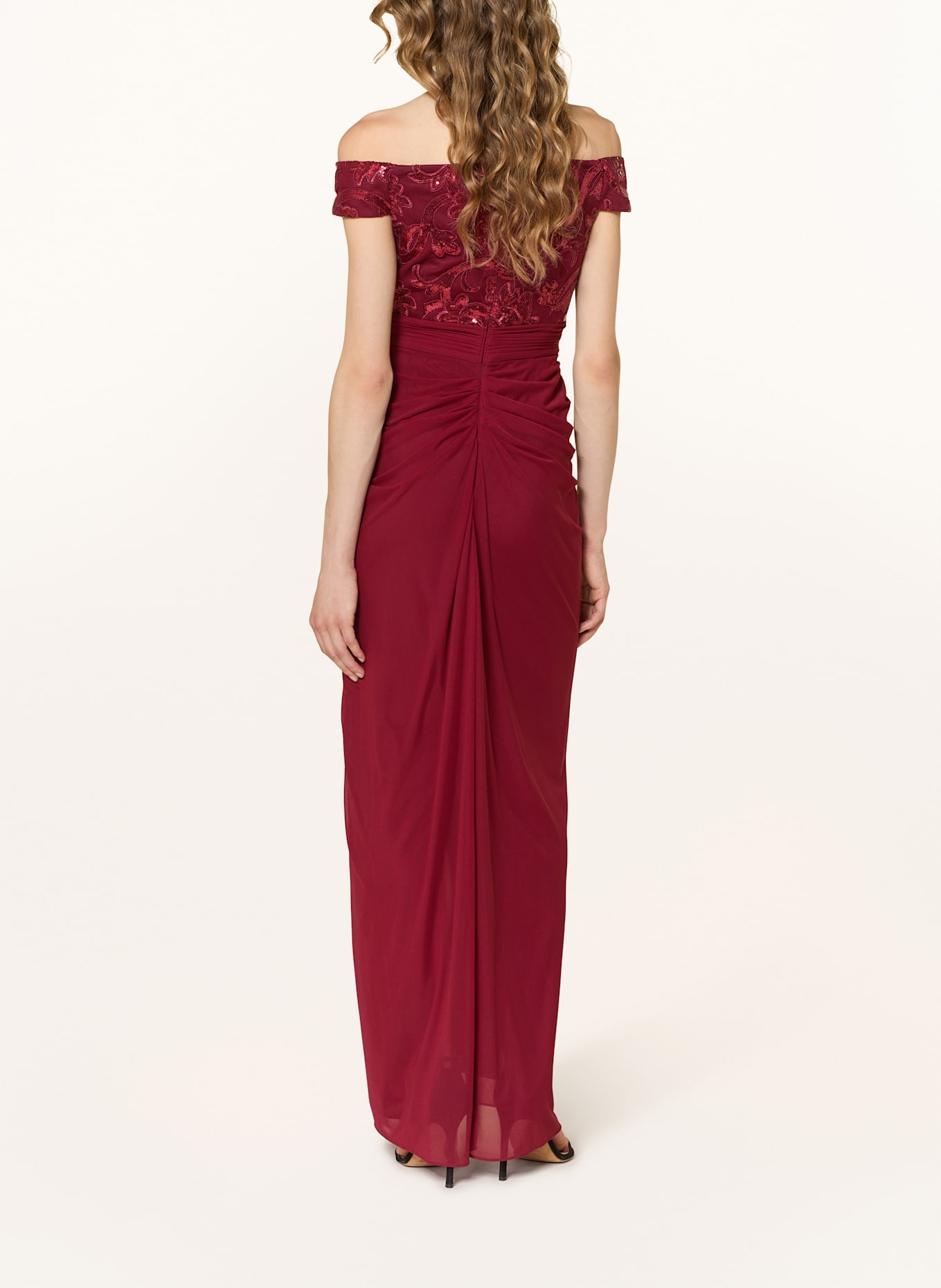 ADRIANNA PAPELL Off-Shoulder-Kleid mit Pailletten: DUNKELROT