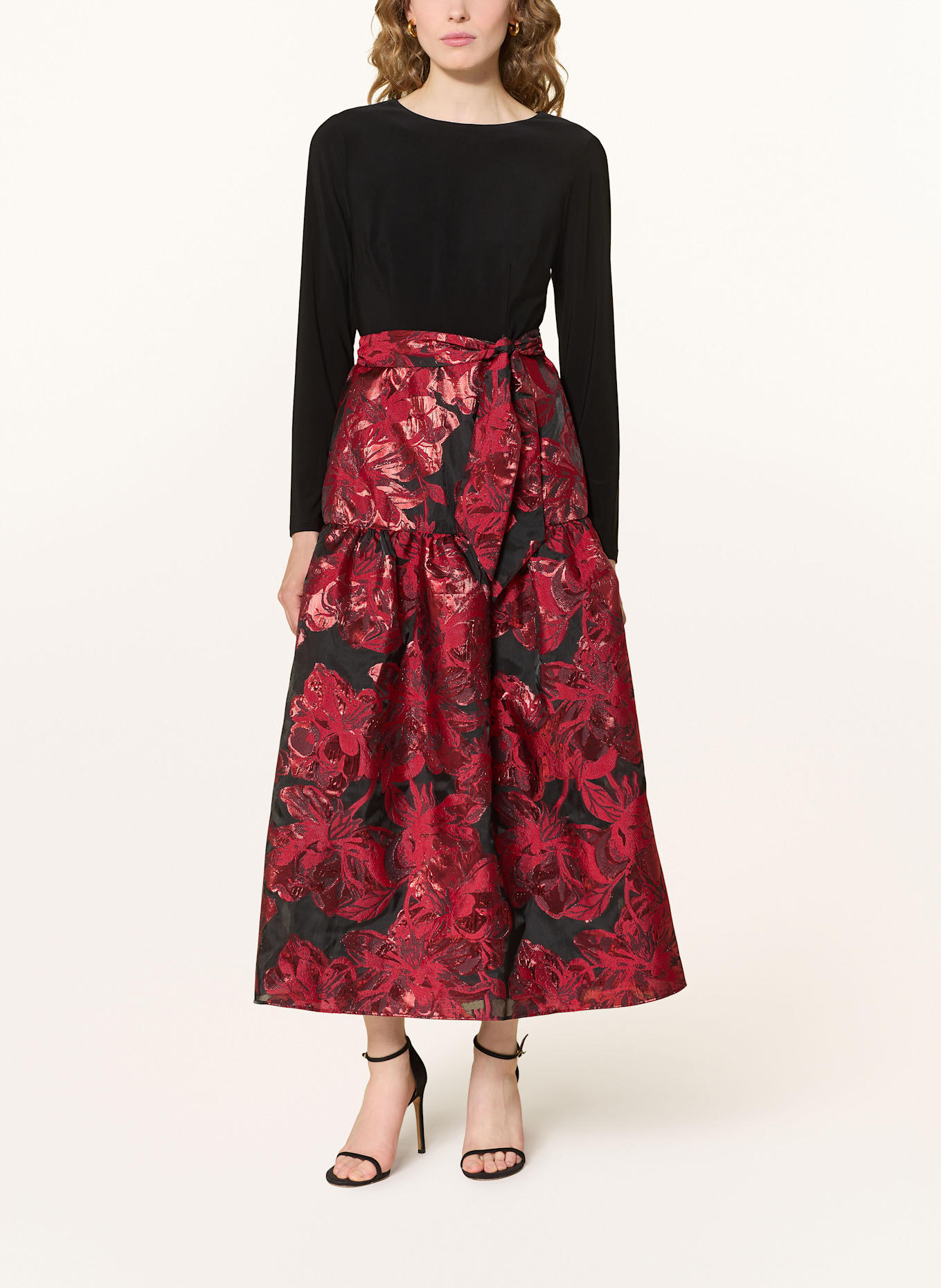 ADRIANNA PAPELL Abendkleid im Materialmix: SCHWARZ / ROT