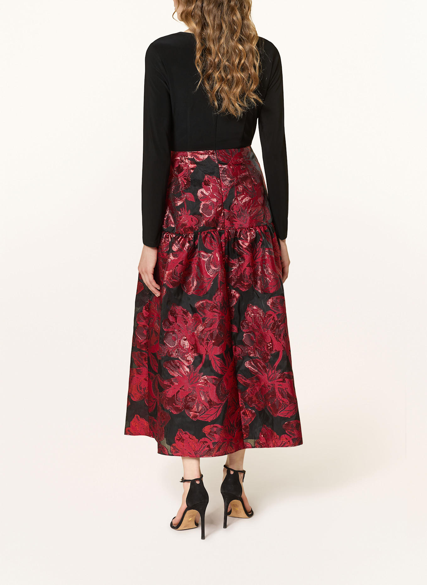 ADRIANNA PAPELL Abendkleid im Materialmix: SCHWARZ / ROT