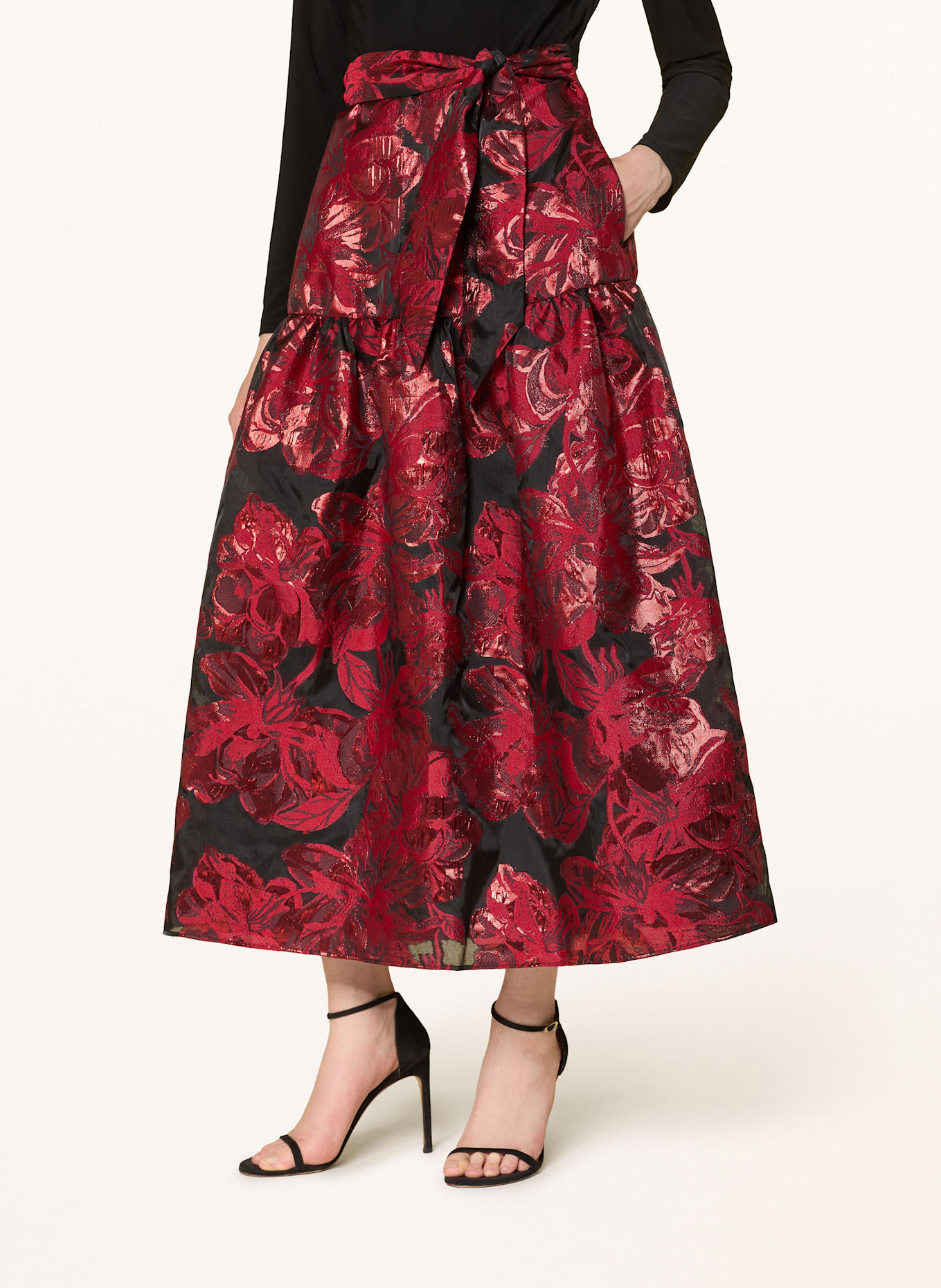 ADRIANNA PAPELL Abendkleid im Materialmix: SCHWARZ / ROT