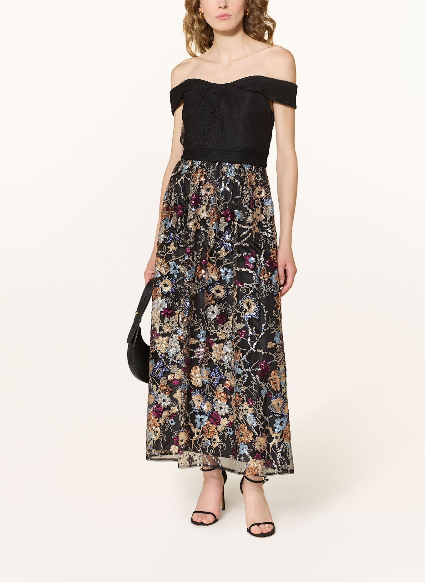 ADRIANNA PAPELL Off-Shoulder-Abendkleid mit Pailletten: SCHWARZ