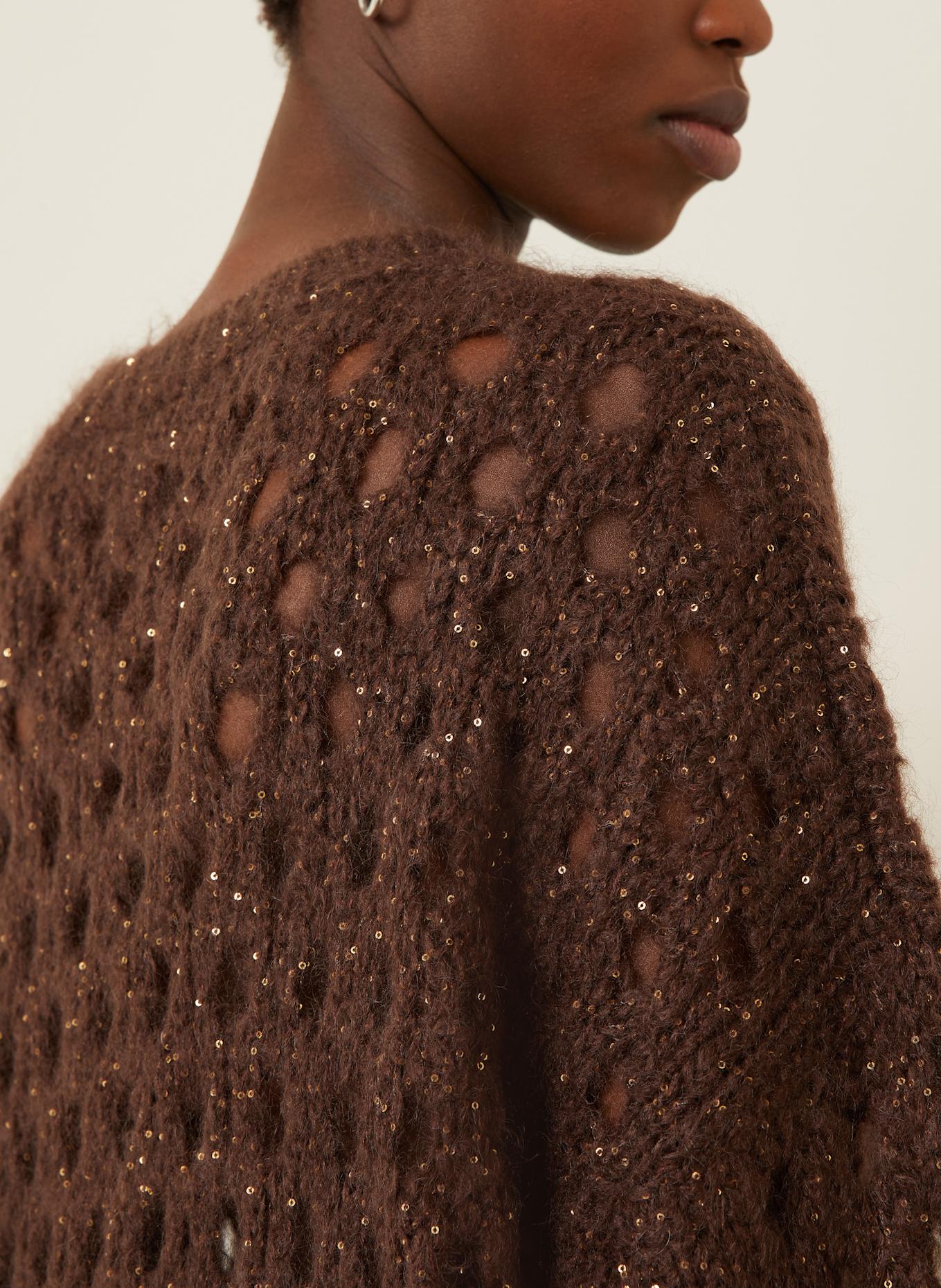 BRUNELLO CUCINELLI Pullover mit Mohair und Pailletten: DUNKELBRAUN / GOLD
