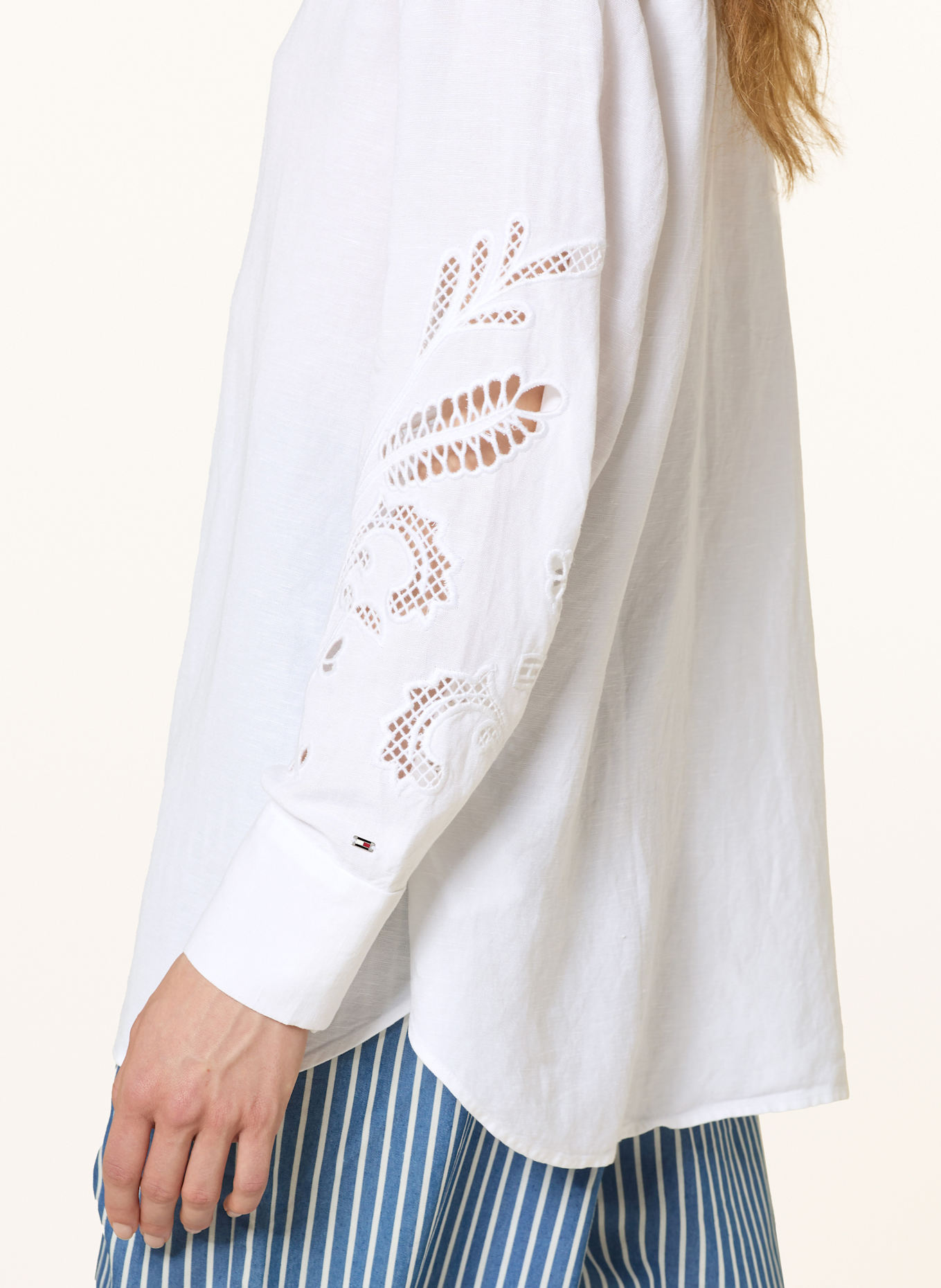 TOMMY HILFIGER Bluse mit Leinen und Lochspitze: WEISS