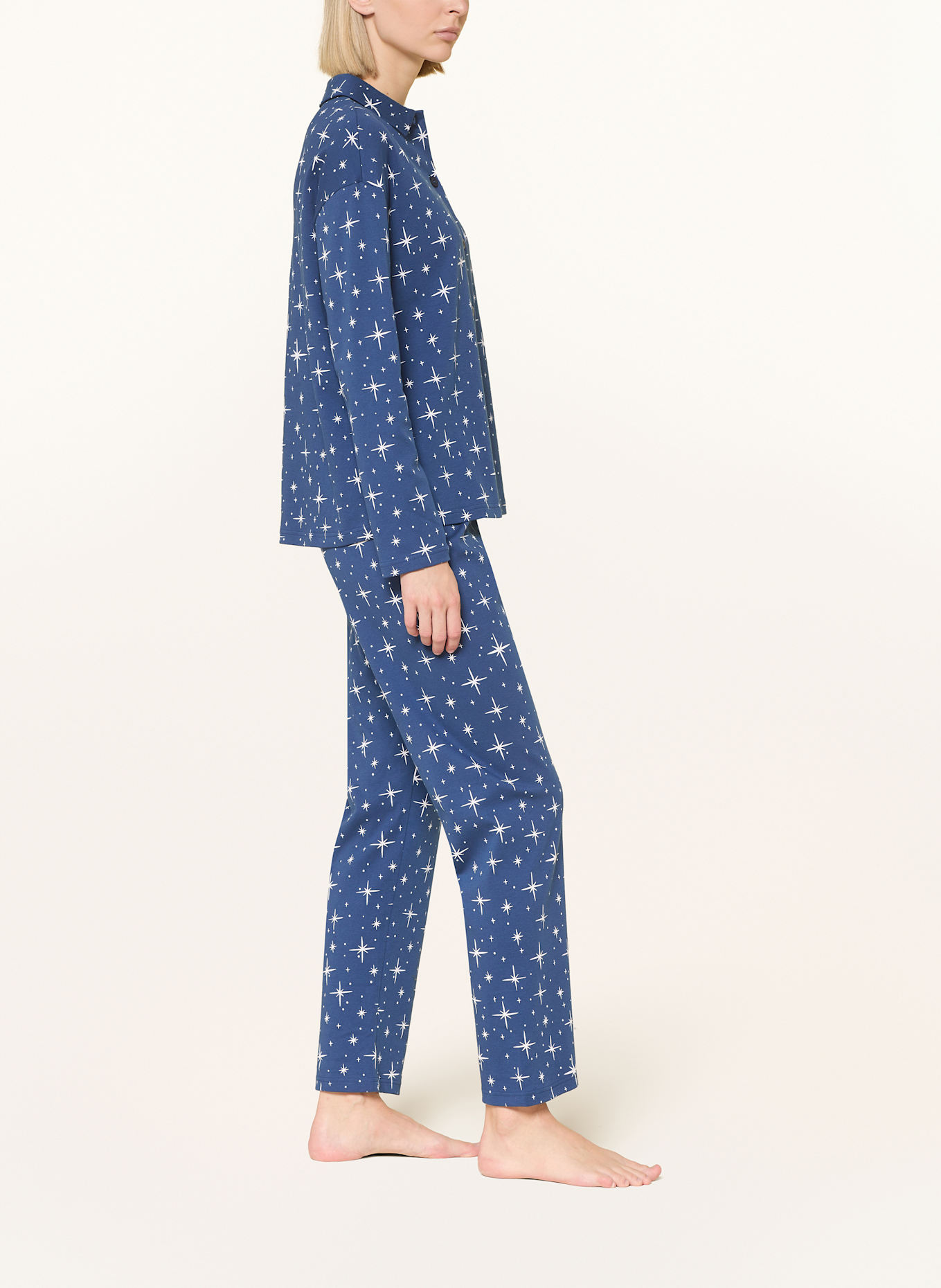 mey Schlafanzug Serie POLAR SKY: DUNKELBLAU / WEISS