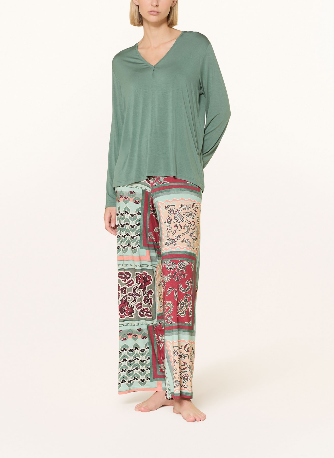 mey Schlafhose: GRÜN / DUNKELROT / HELLORANGE