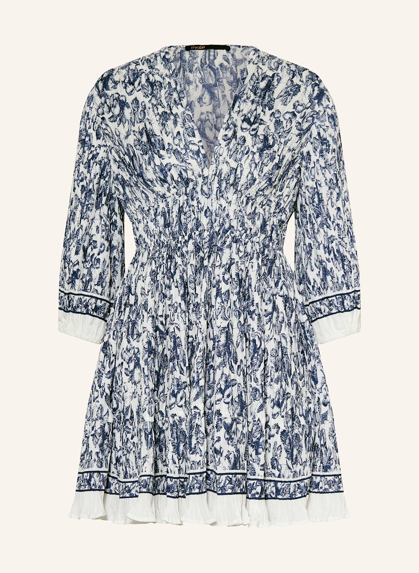 maje Plisseekleid mit 3/4-Arm: DUNKELBLAU/ WEISS