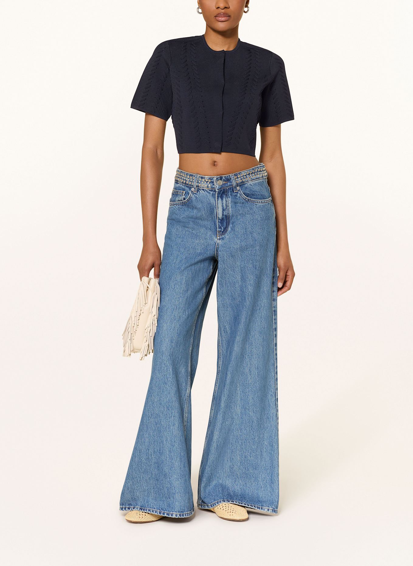 maje Cropped-Strickjacke: DUNKELBLAU