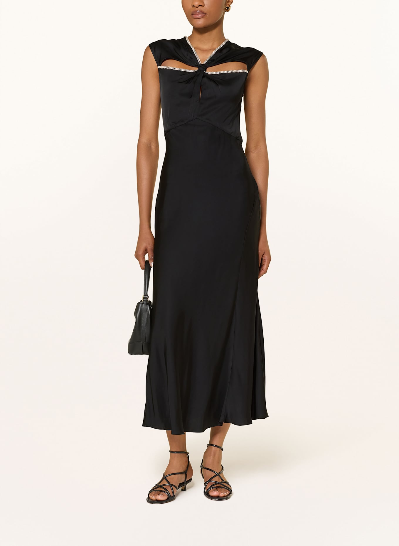 SANDRO Abendkleid mit Schmucksteinen: SCHWARZ