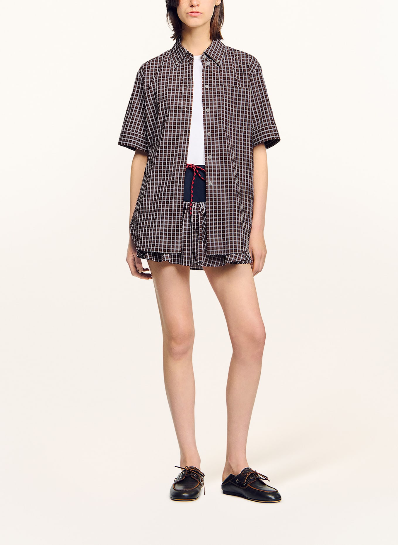 SANDRO Hemdbluse: BRAUN / WEISS