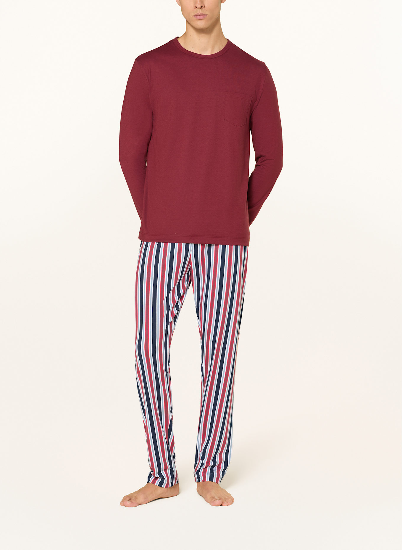 mey Schlafanzug Serie RED´N BLUE STRIPES: DUNKELROT / DUNKELBLAU