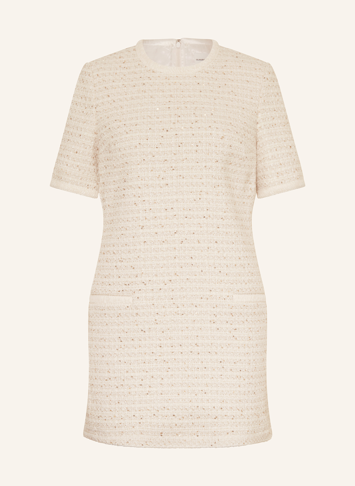 CLAUDIE PIERLOT Sukienka tweedowa z cekinami: ECRU / SREBRNY