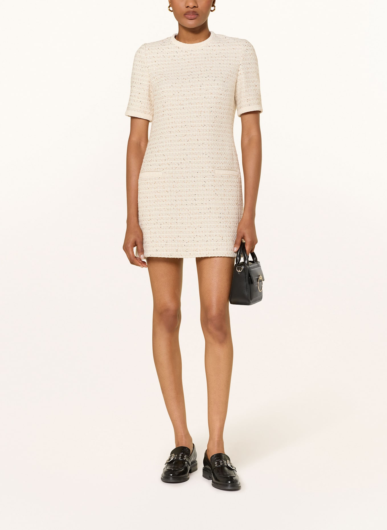 CLAUDIE PIERLOT Sukienka tweedowa z cekinami: ECRU / SREBRNY