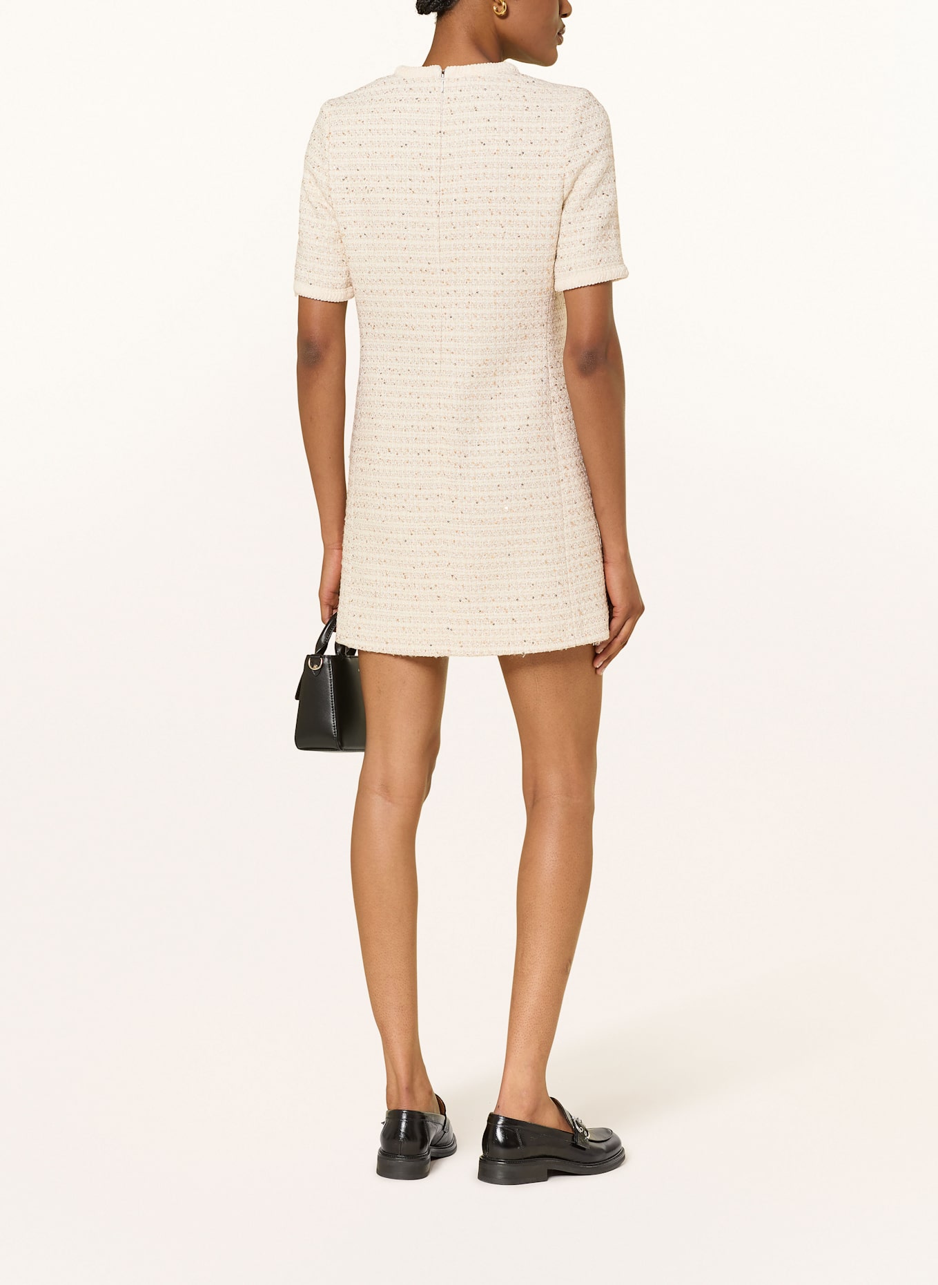 CLAUDIE PIERLOT Sukienka tweedowa z cekinami: ECRU / SREBRNY