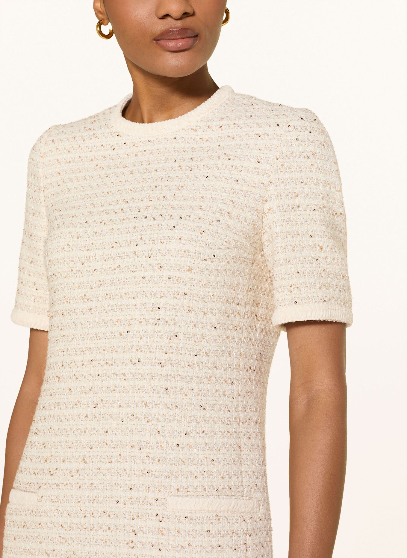 CLAUDIE PIERLOT Sukienka tweedowa z cekinami: ECRU / SREBRNY