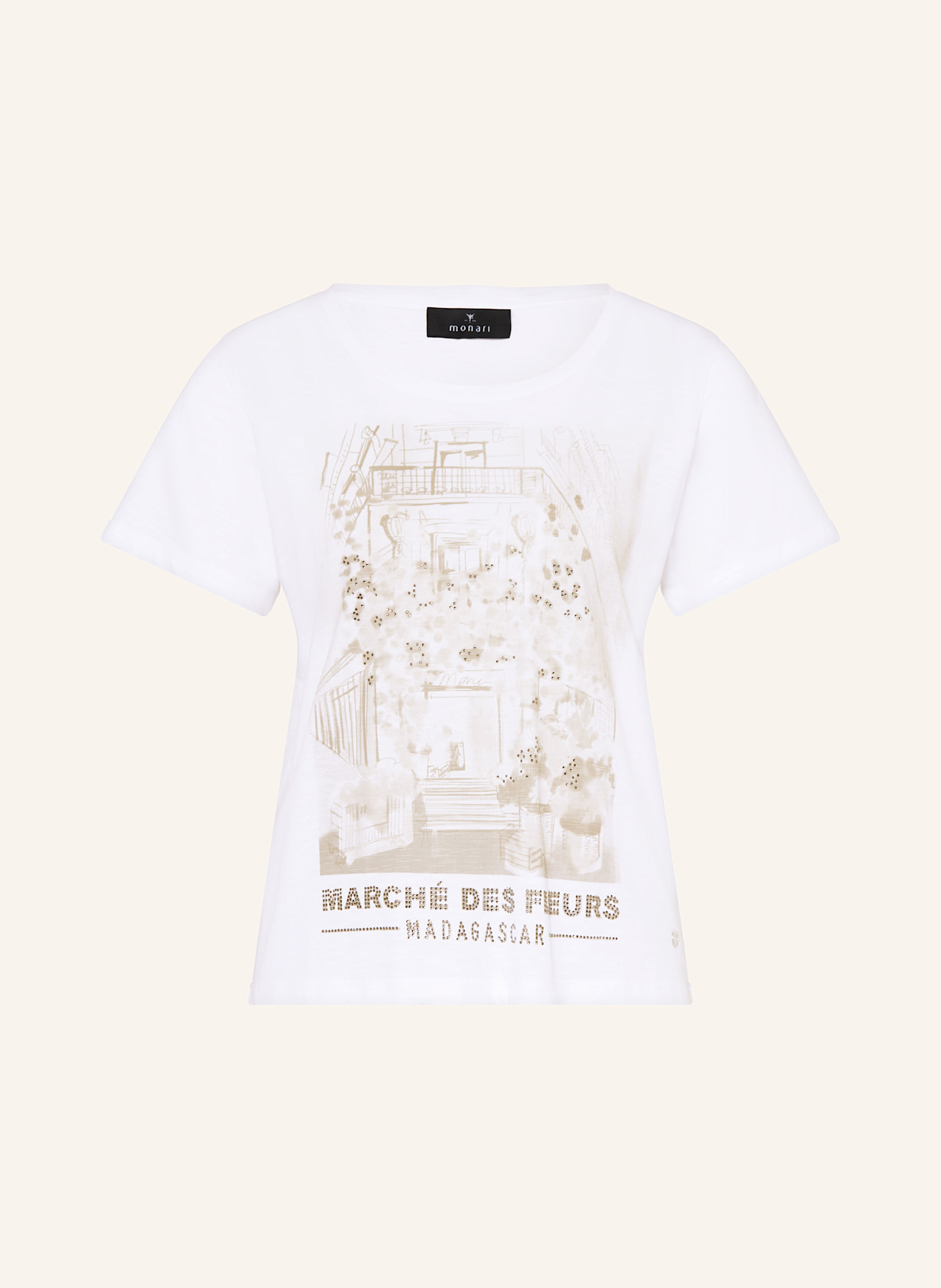 monari T-Shirt mit Schmucksteinen: CREME