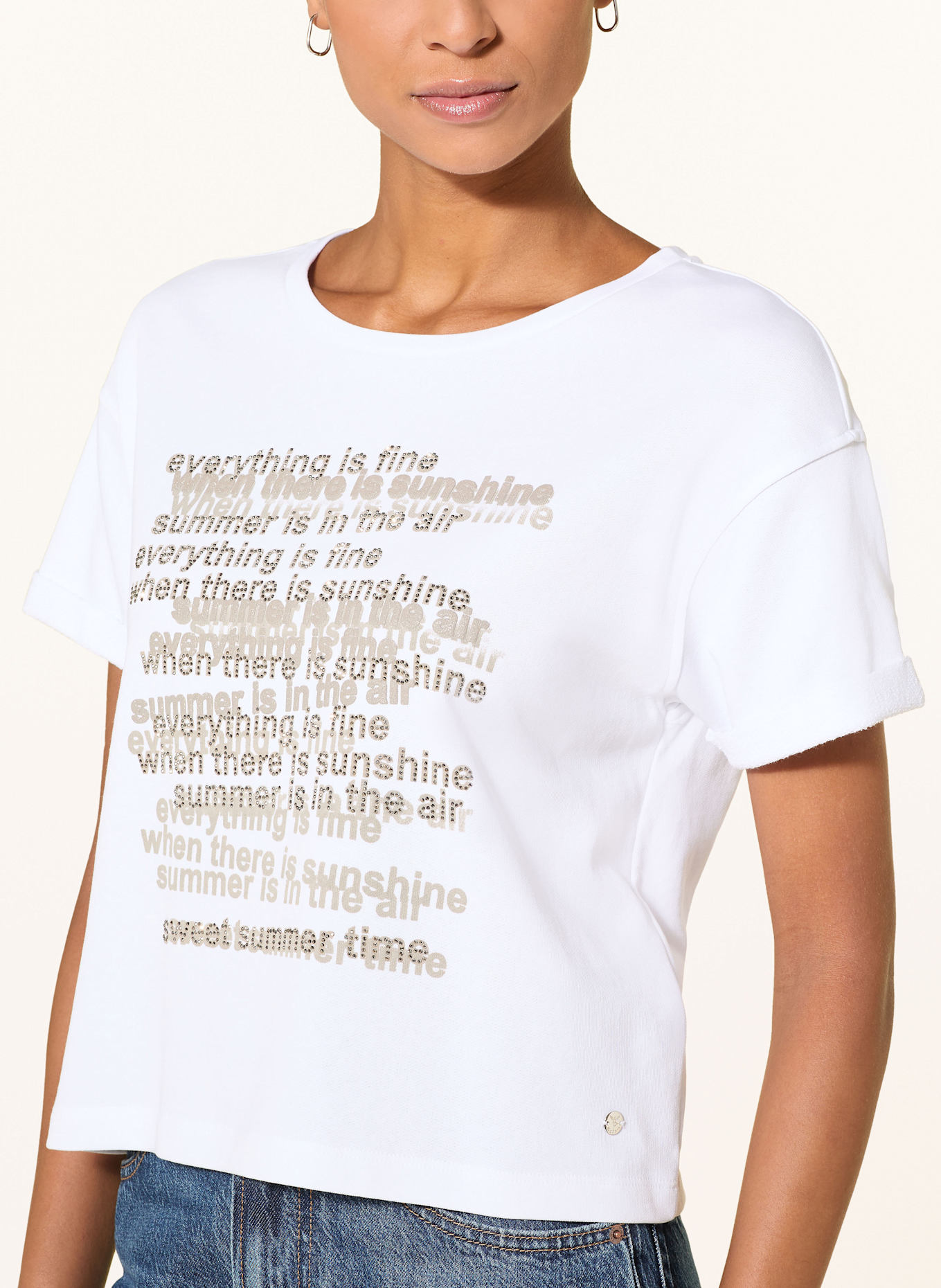 monari T-Shirt mit Schmucksteinen: CREME
