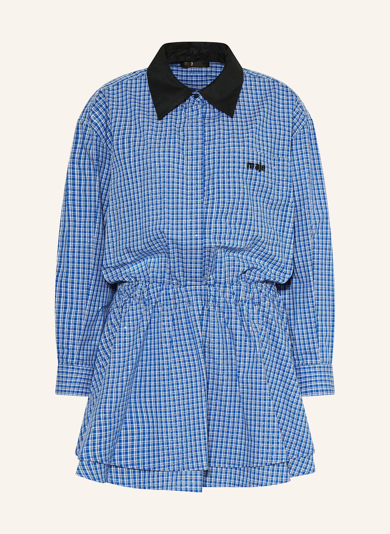 maje Hemdblusenkleid mit Schmucksteinen: BLAU/ HELLBLAU/ DUNKELBLAU