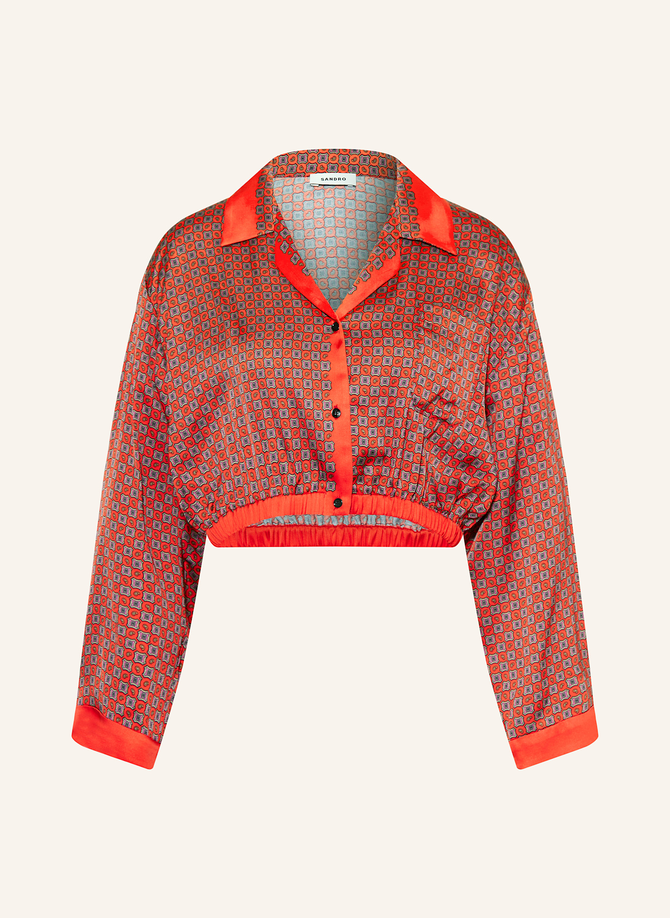 SANDRO Cropped-Bluse aus Satin: ROT / PINK