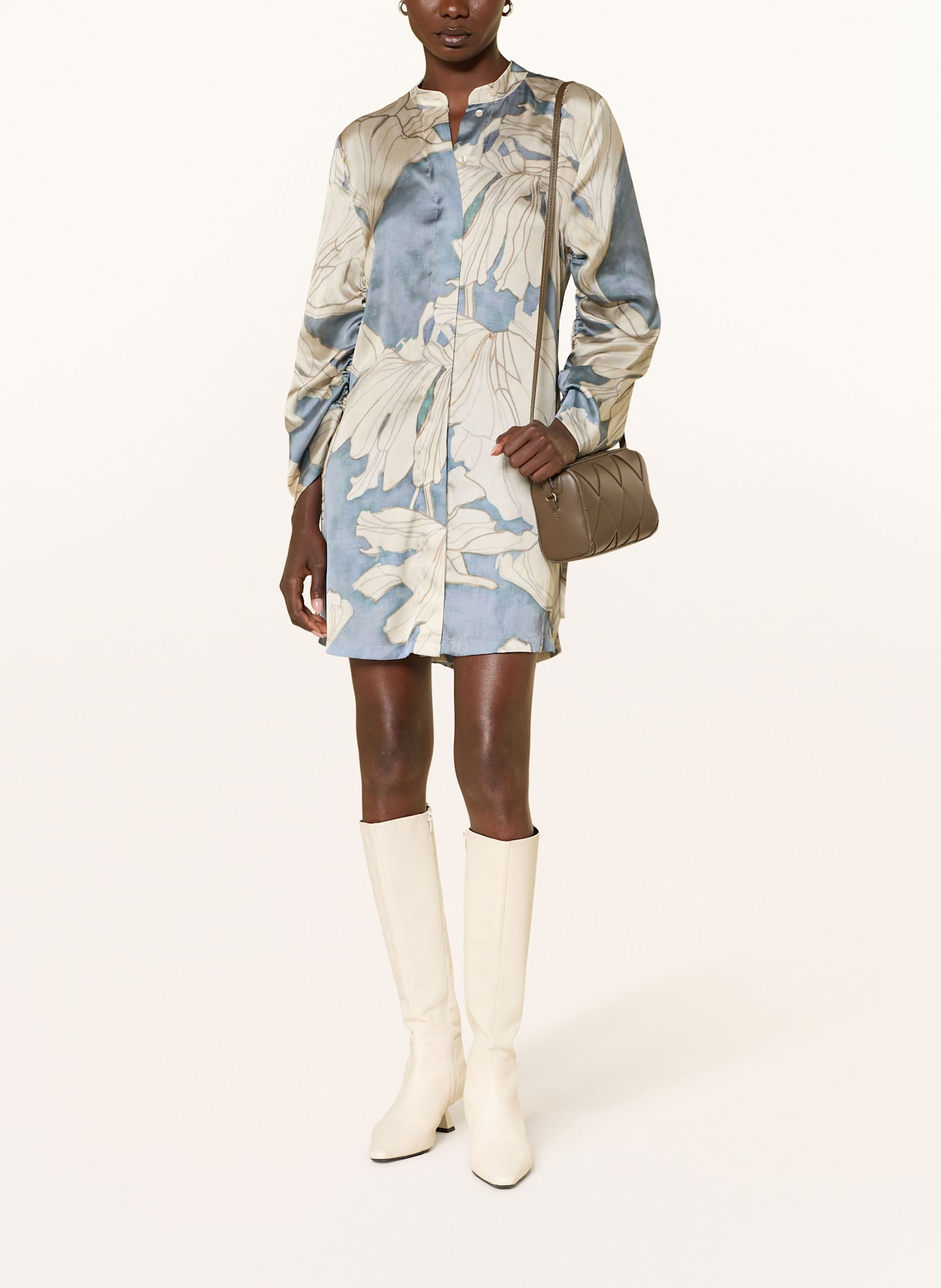 REISS Satinkleid MEGAN mit Cut-out: BLAUGRAU / HELLGRAU