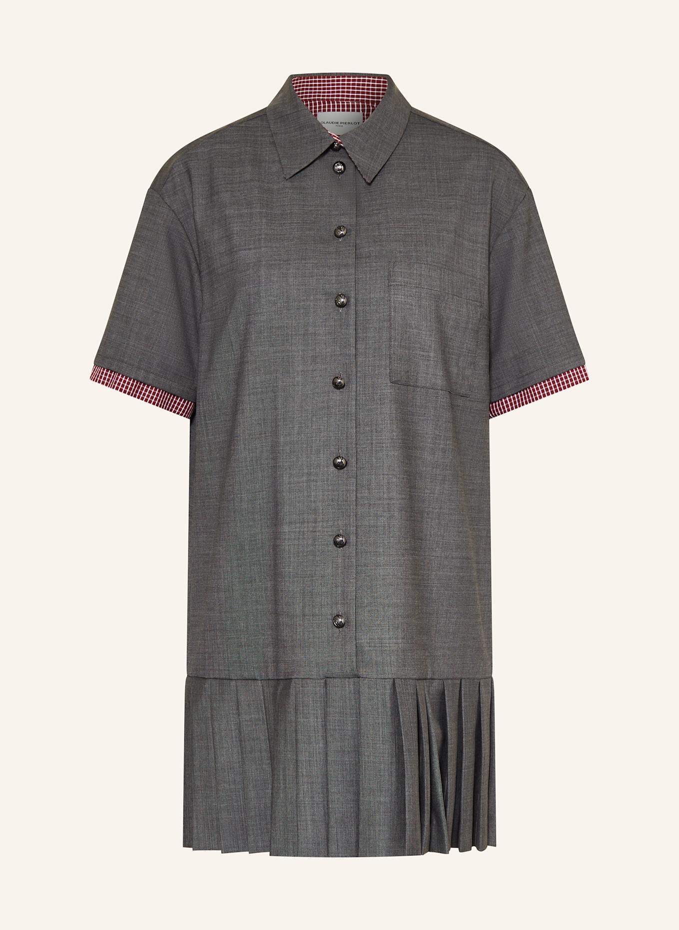 CLAUDIE PIERLOT Hemdblusenkleid: DUNKELGRAU / DUNKELROT / WEISS