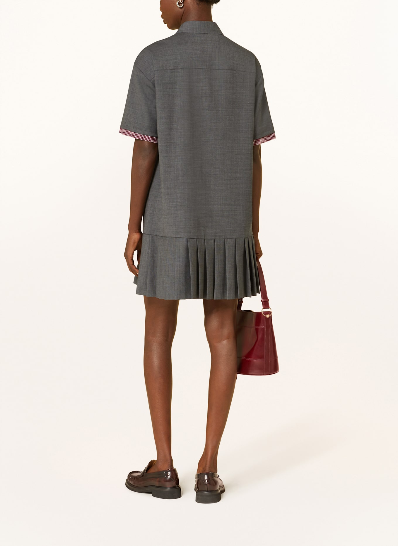 CLAUDIE PIERLOT Hemdblusenkleid: DUNKELGRAU / DUNKELROT / WEISS