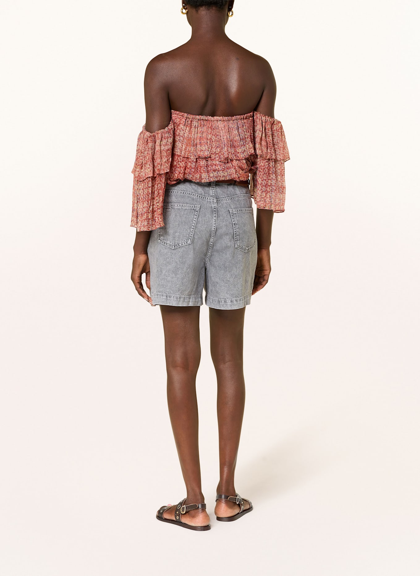 ba&sh Off-Shoulder-Top RUSH mit Rüschen: DUNKELORANGE / BLAU / CREME