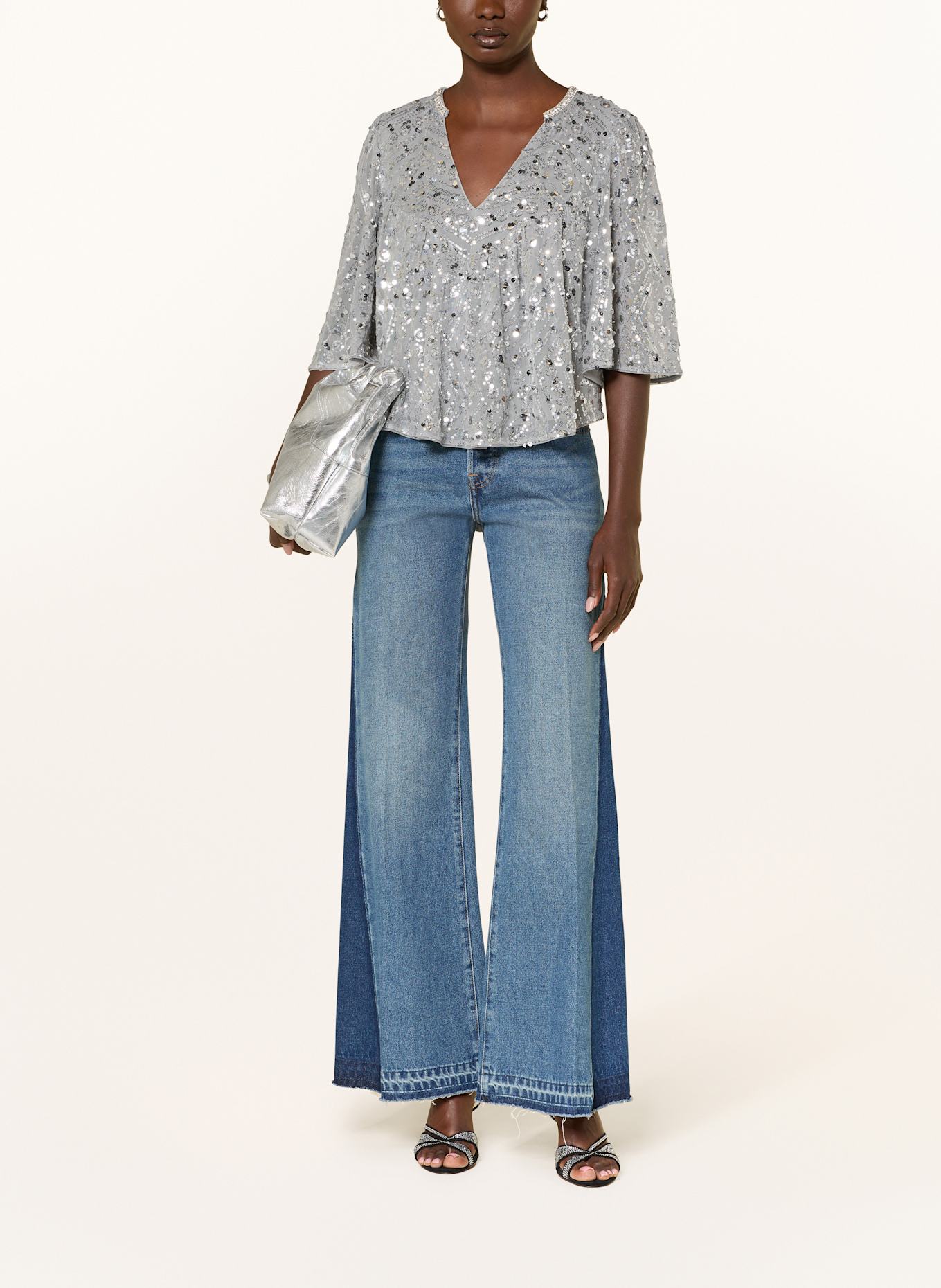 ba&sh Blusenshirt CARA mit Schmucksteinen und Pailletten: SILBER