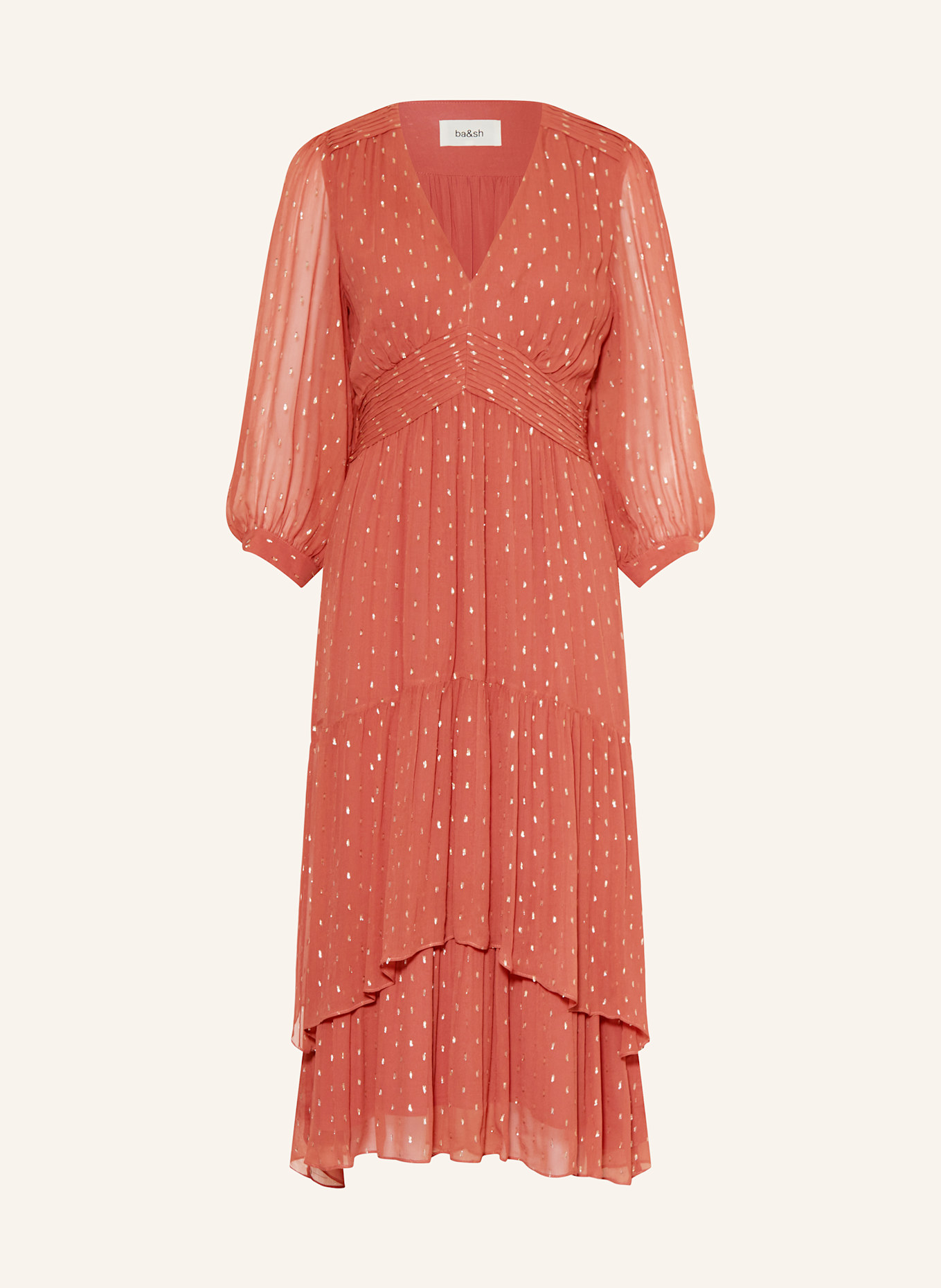 ba&sh Kleid MAIA mit Glitzergarn und Rüschen: HELLROT