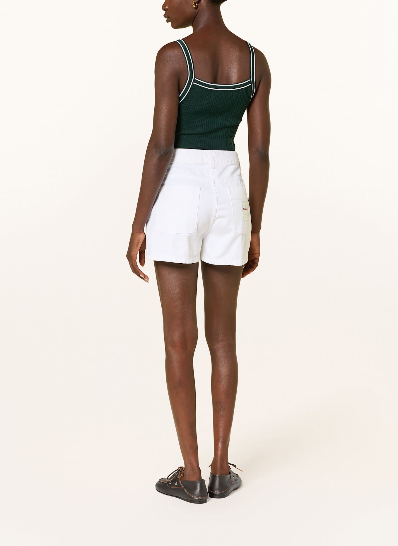 SANDRO Top: CIEMNOZIELONY / BIAŁY