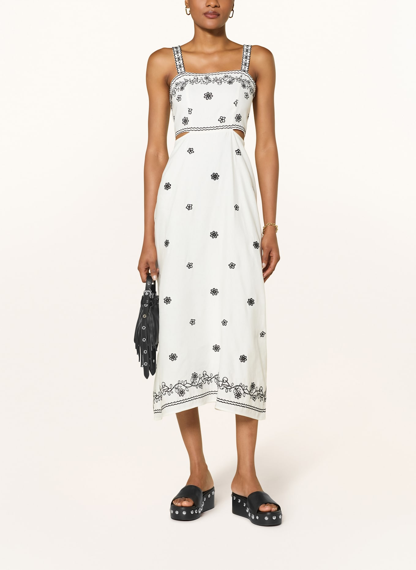 maje Kleid mit Leinen und Cut-outs: ECRU/ SCHWARZ