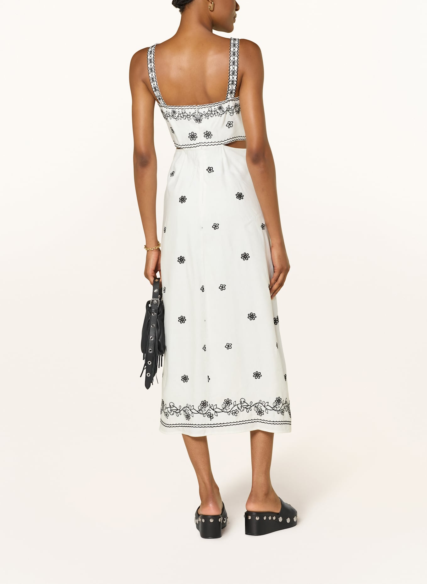 maje Kleid mit Leinen und Cut-outs: ECRU/ SCHWARZ
