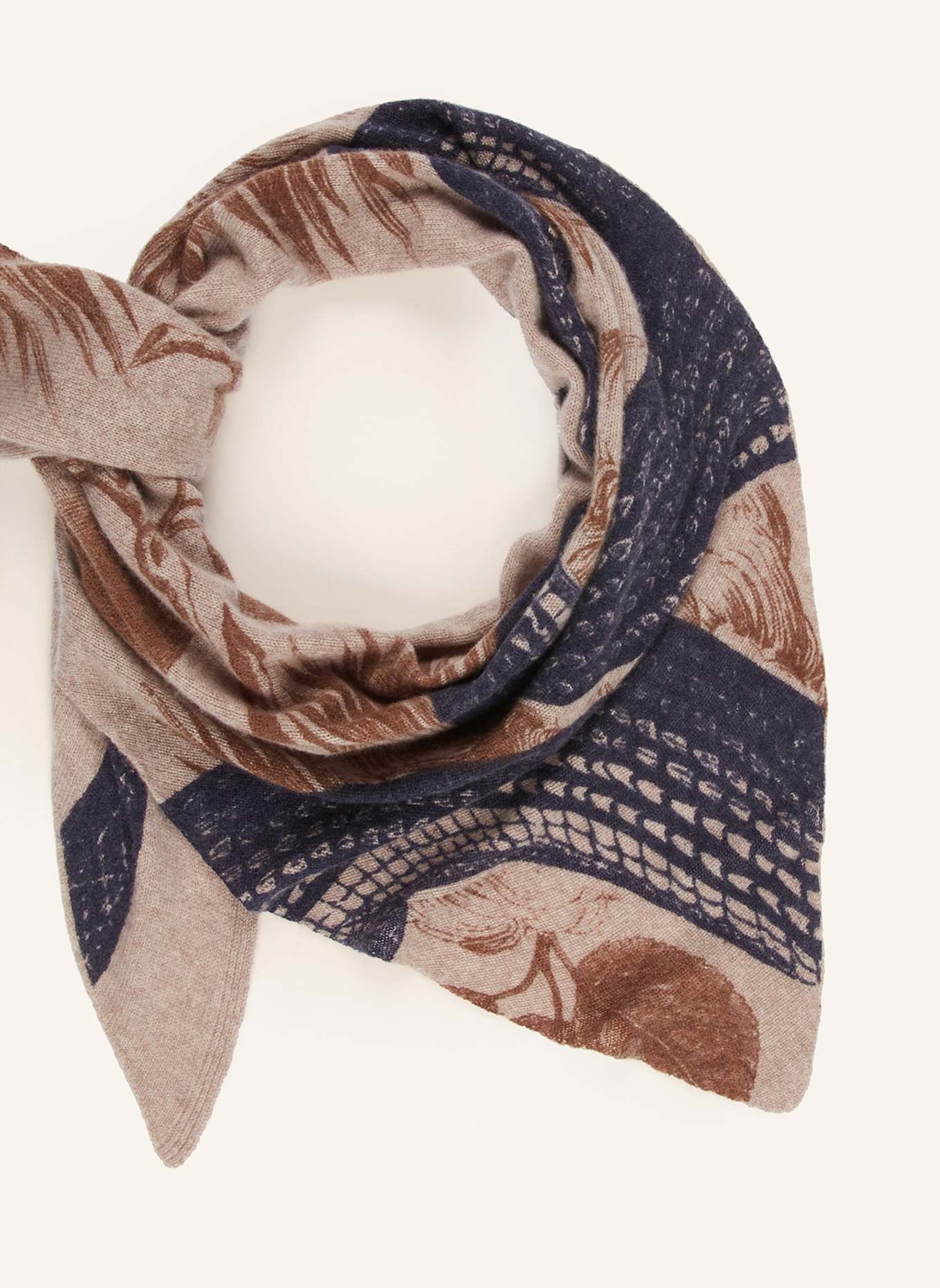 friendly hunting Dreieckstuch aus Cashmere: TAUPE / DUNKELBLAU / BRAUN