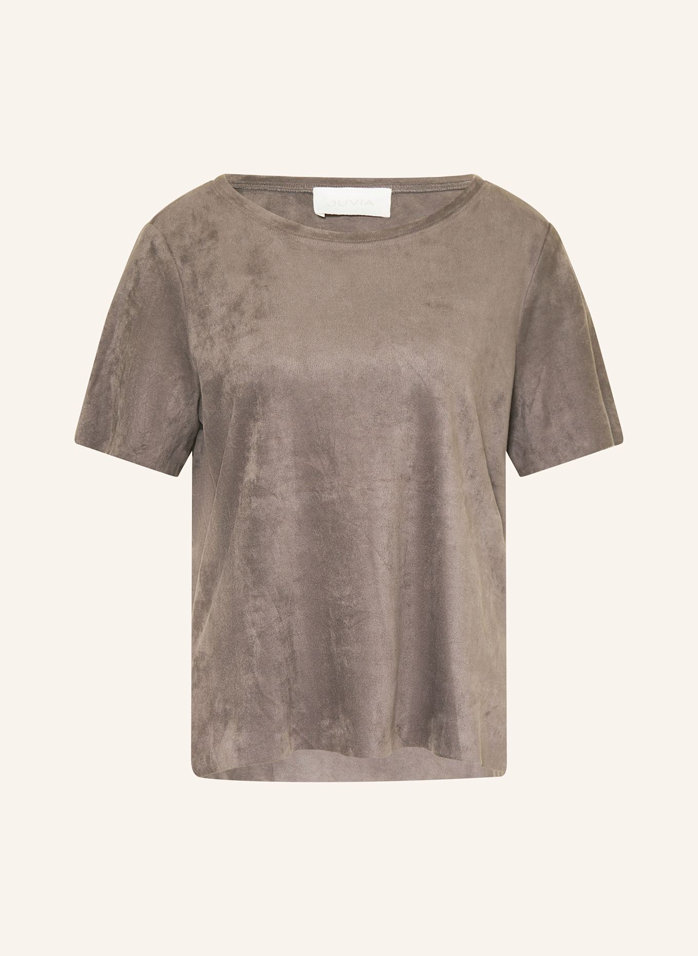 Juvia T-Shirt BELINDA in Lederoptik: TAUPE