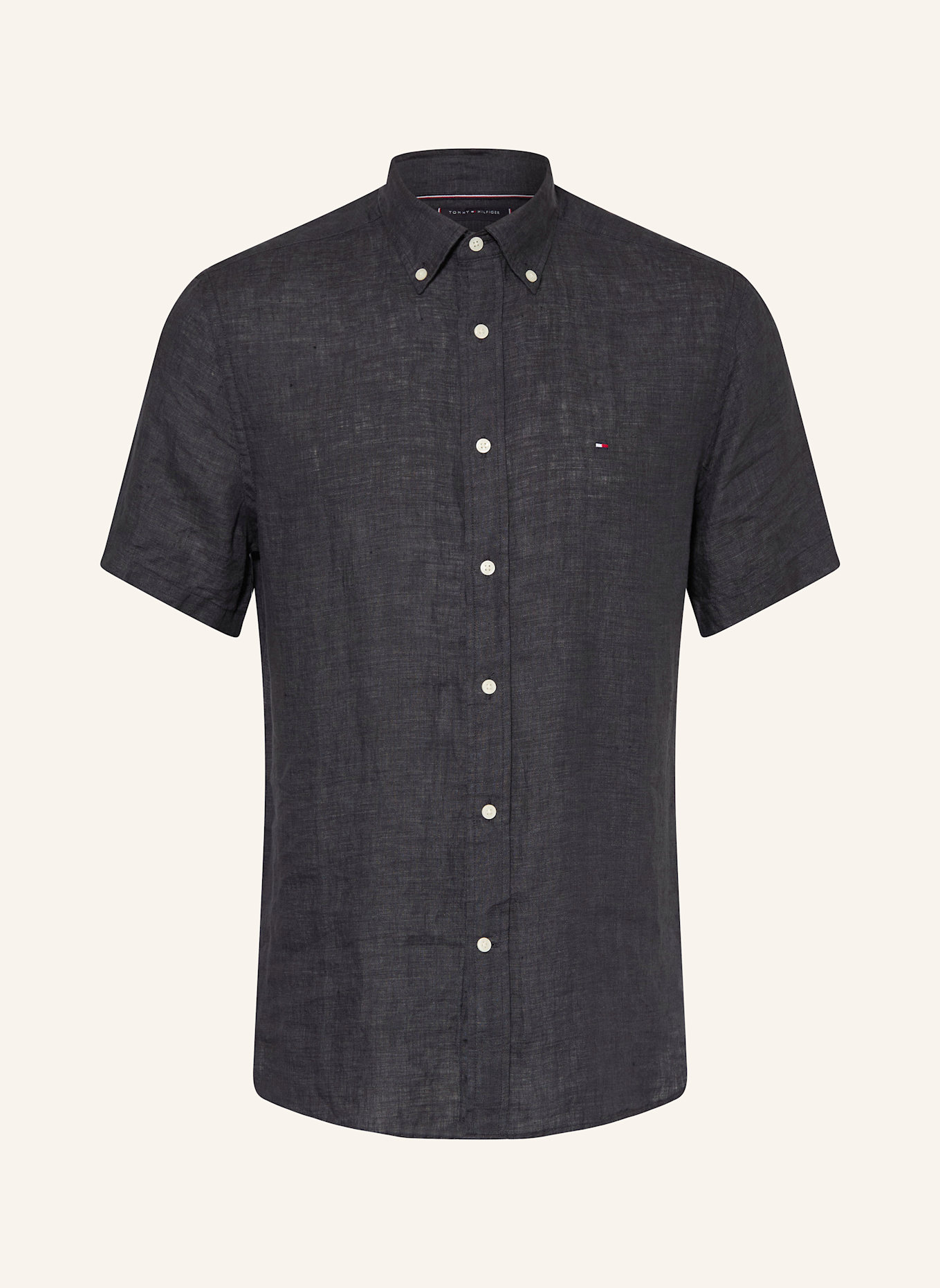 TOMMY HILFIGER Kurzarm-Hemd Regular Fit aus Leinen: SCHWARZ