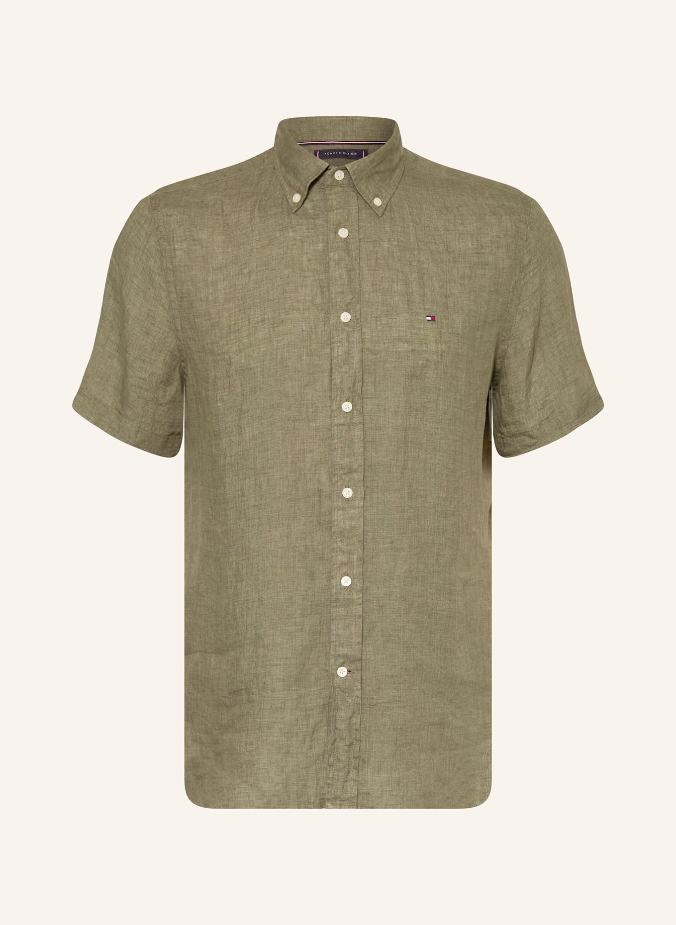 TOMMY HILFIGER Kurzarm-Hemd Regular Fit aus Leinen: KHAKI