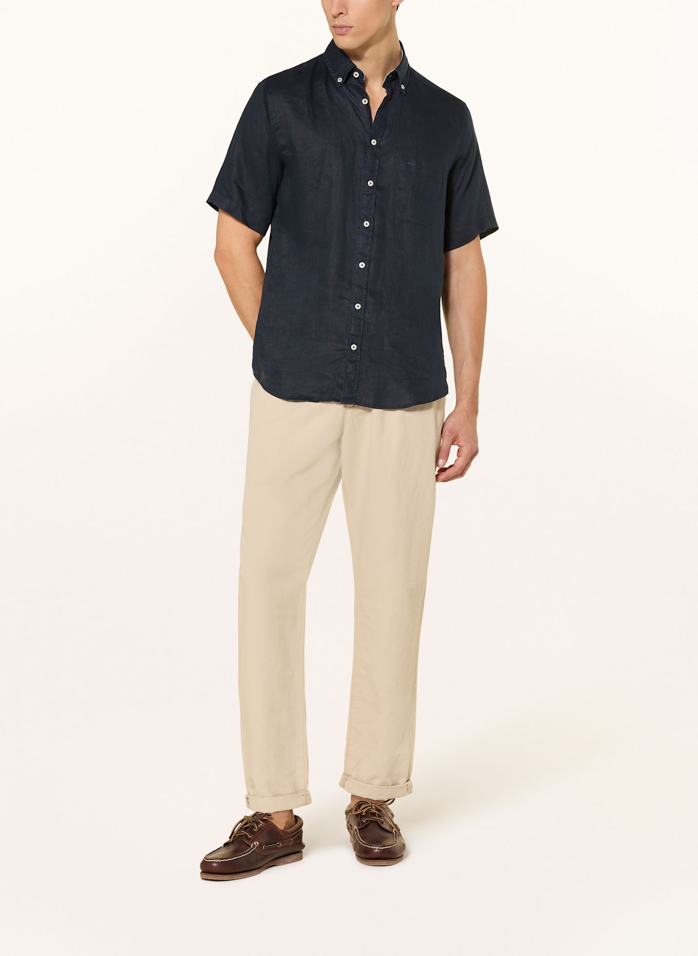 FYNCH-HATTON Short sleeve shirt regular fit made of linen: DARK BLUE