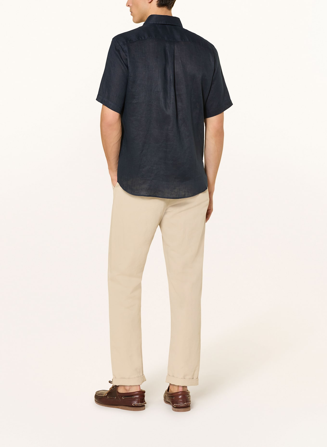 FYNCH-HATTON Short sleeve shirt regular fit made of linen: DARK BLUE