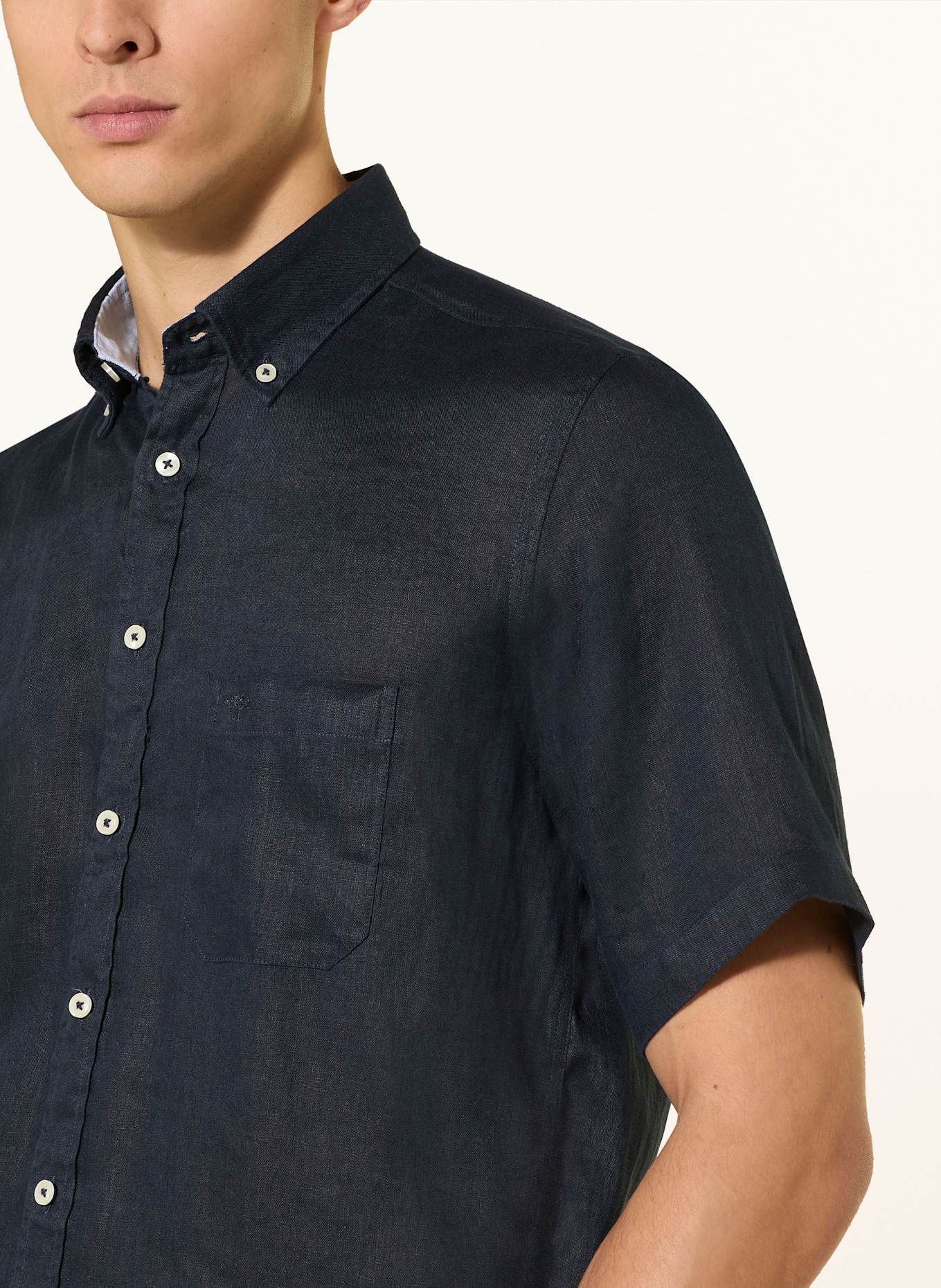 FYNCH-HATTON Short sleeve shirt regular fit made of linen: DARK BLUE