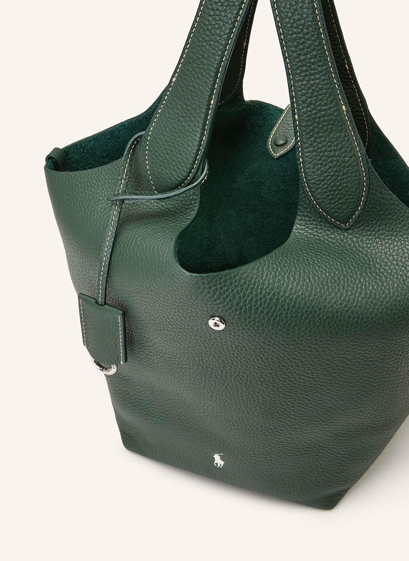 【POLO RALPH LAUREN】 SHINY DRUM PEBBLE ショッパーバッグ POLO RALPH LAUREN SHINY DRUM PEBBLE shopper in dark green