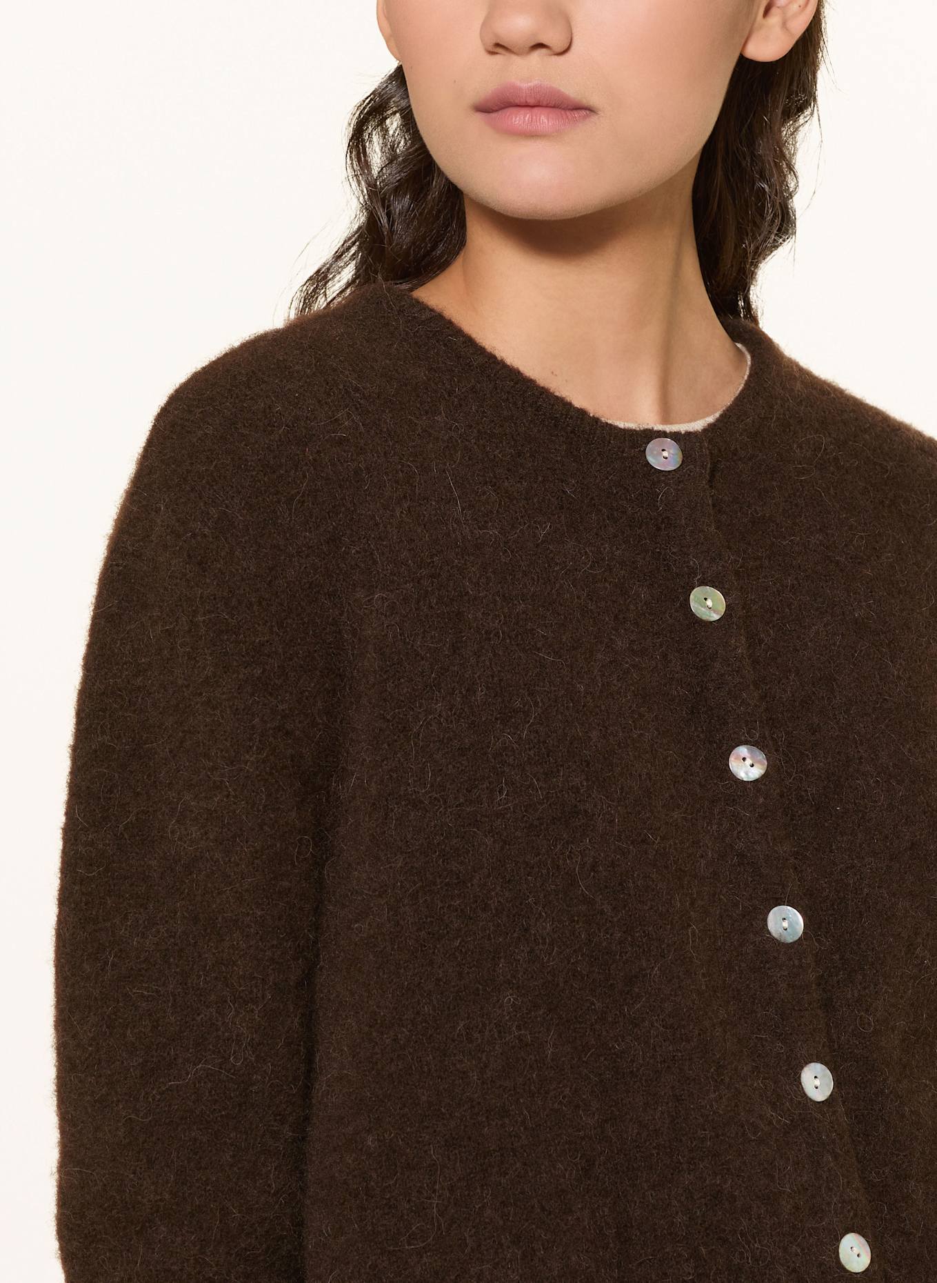 American Vintage Kardigan z dodatkiem alpaki: CIEMNOBRĄZOWY