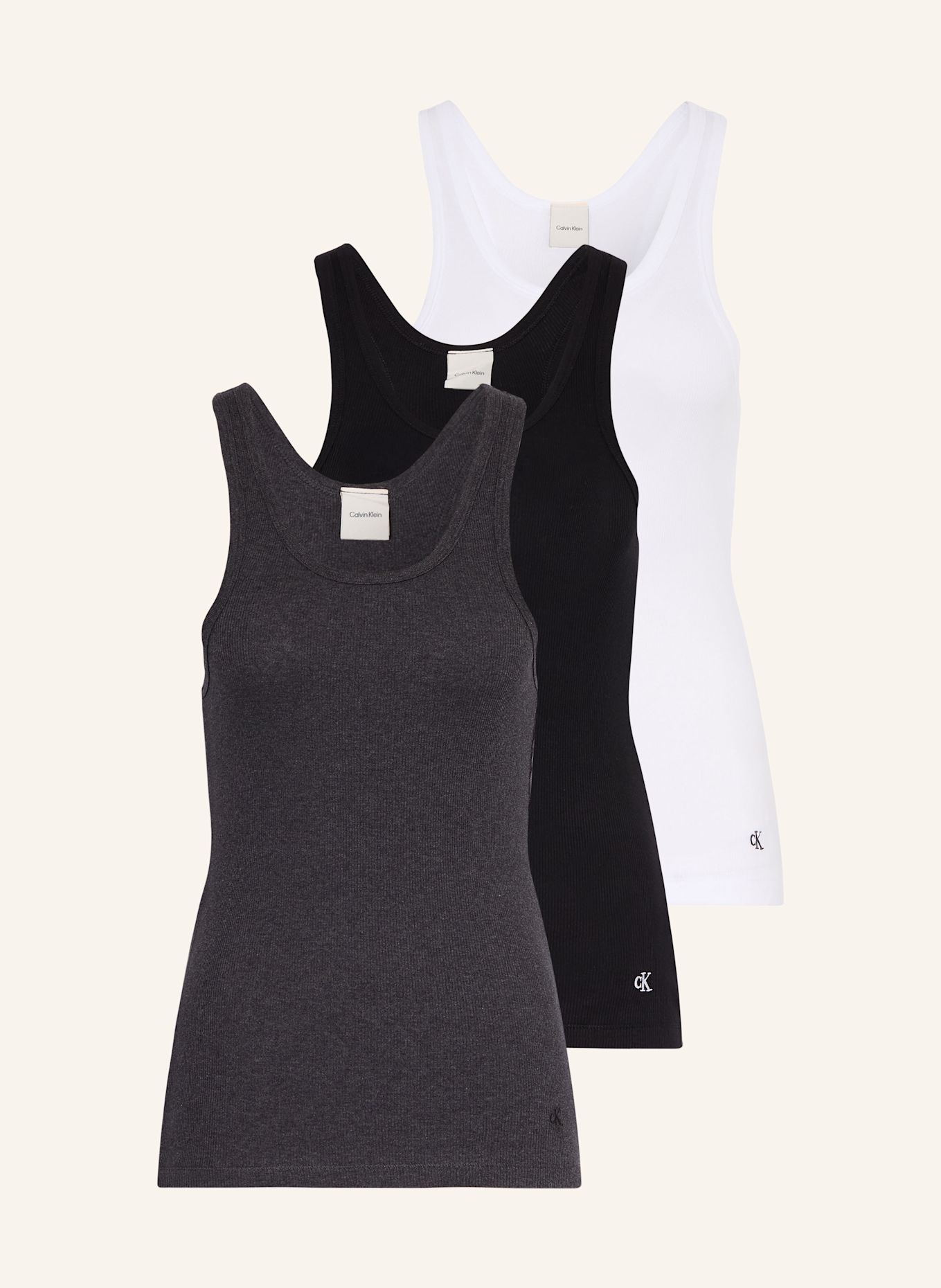 Calvin Klein 3er-Pack Tops 100% COTTON: SCHWARZ / WEISS / DUNKELGRAU