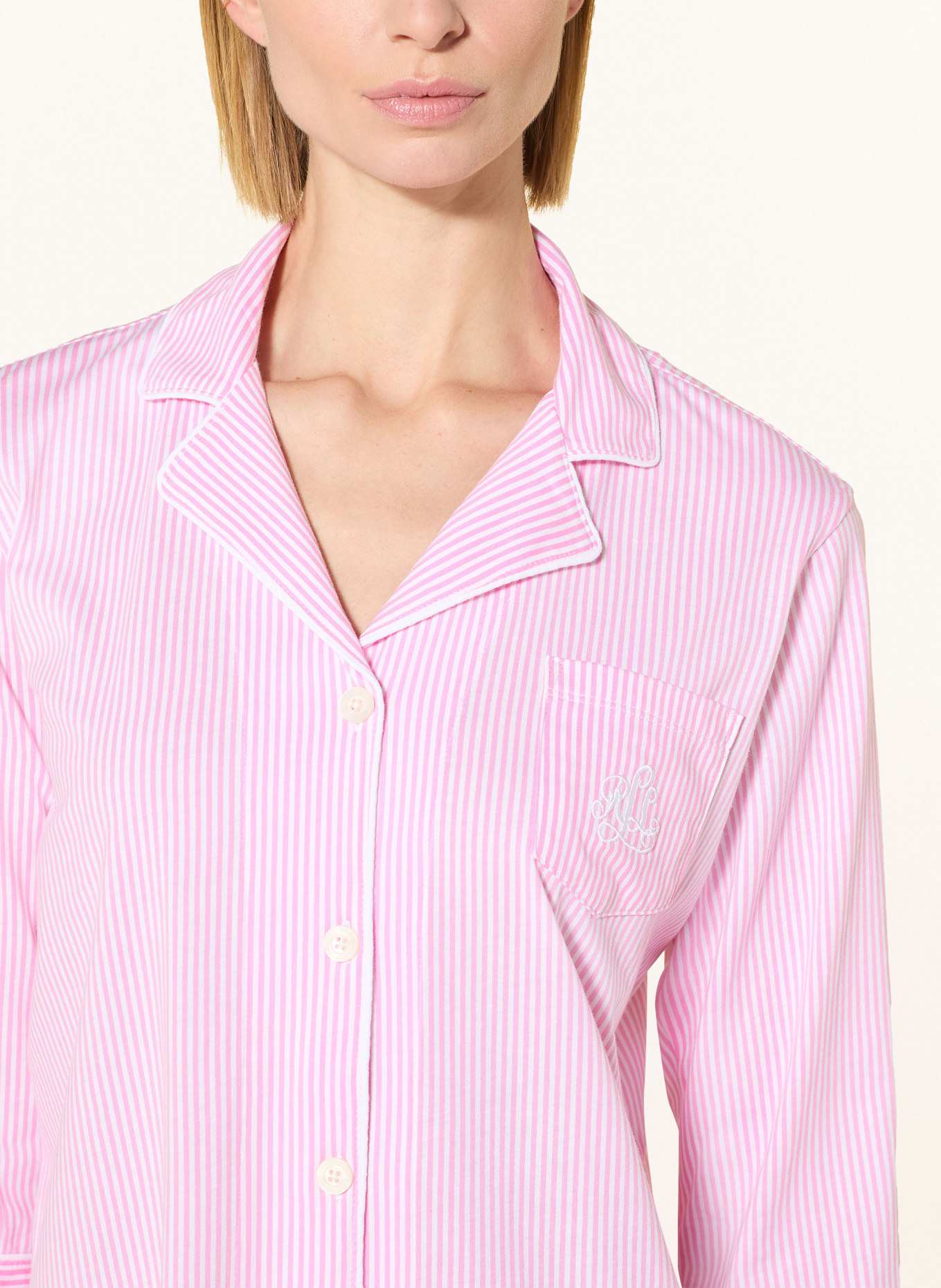 LAUREN RALPH LAUREN Nachthemd mit 3/4-Arm : WEISS/ PINK